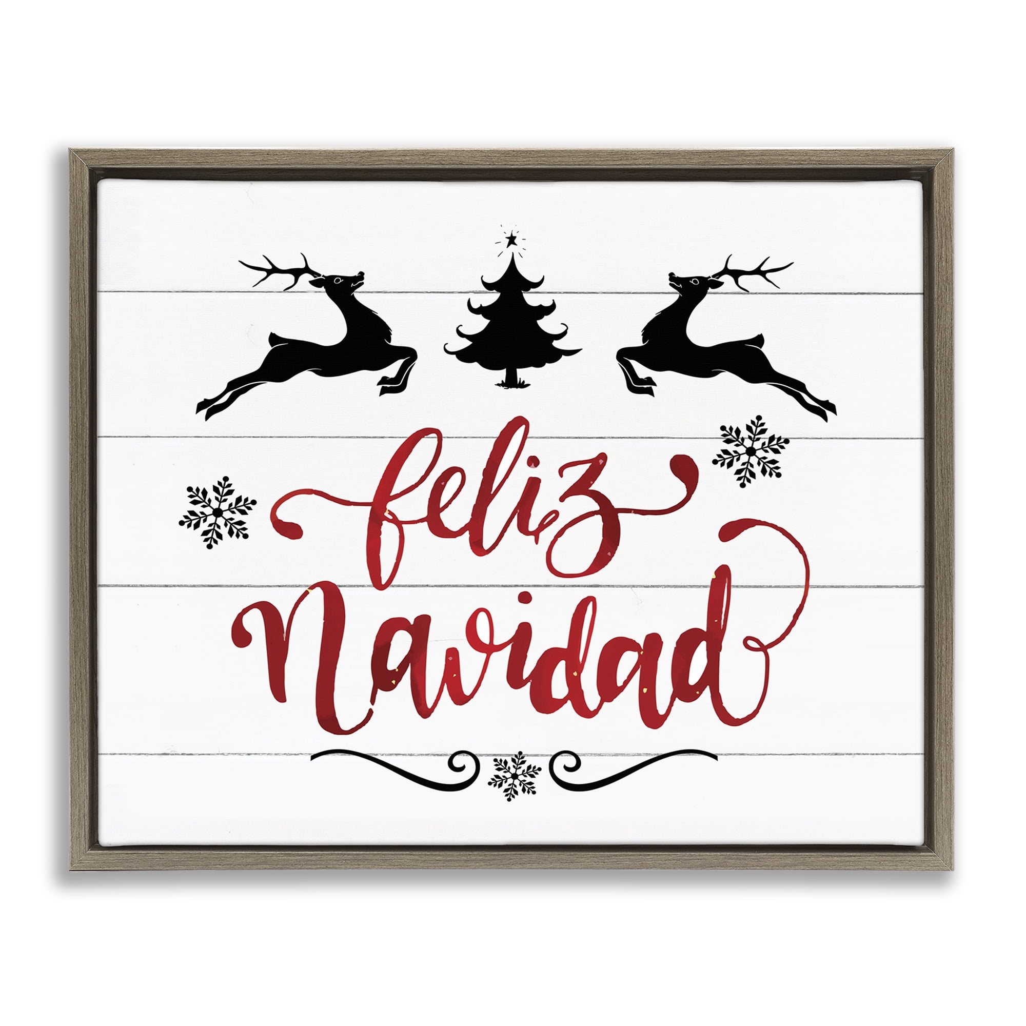 Stupell Industries Feliz Navidad con Renos Holiday Painting Brown Floater Framed Art Print Wall Art, 21 x 17