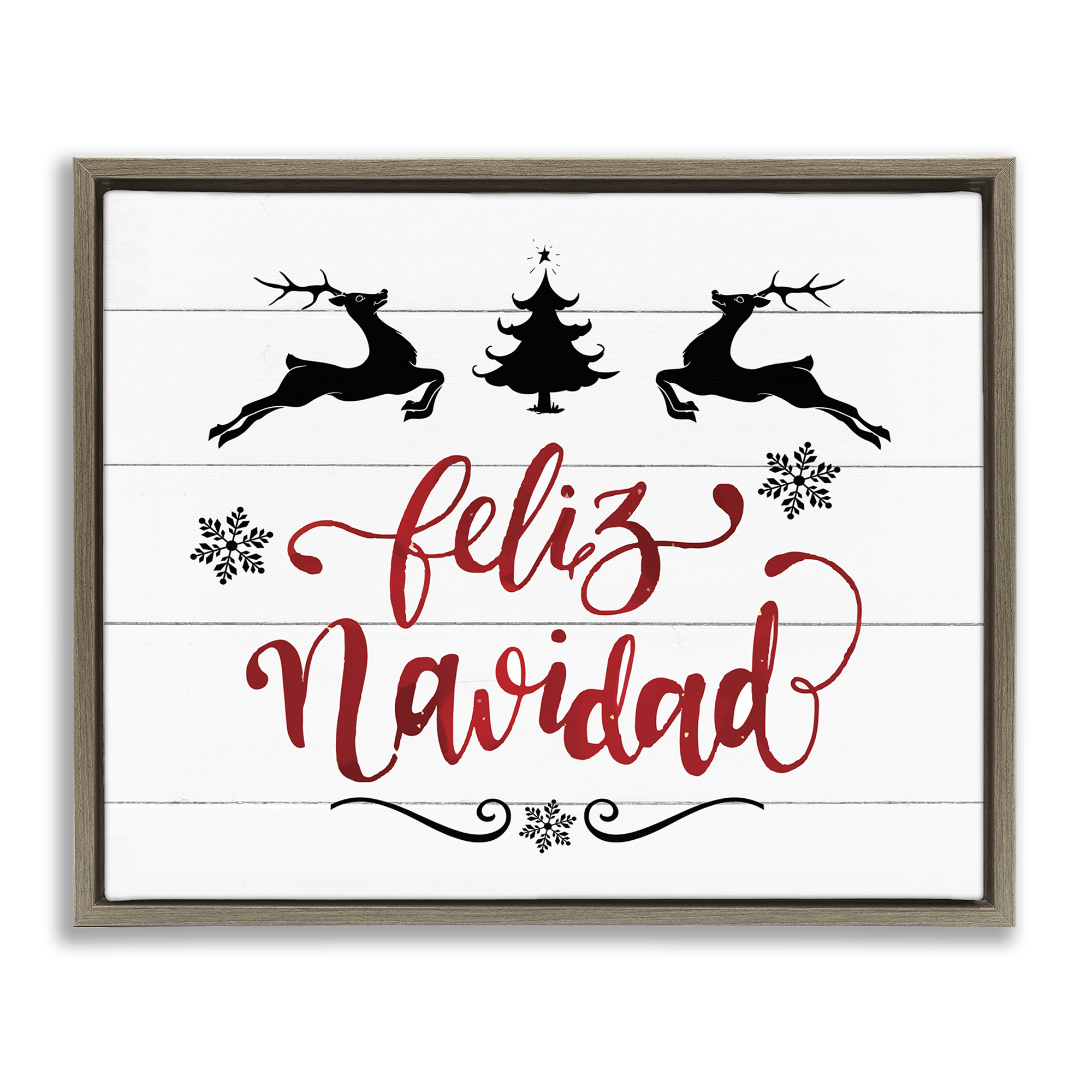 Stupell Industries Feliz Navidad con Renos Holiday Painting Brown Floater Framed Art Print Wall Art, 31 x 25