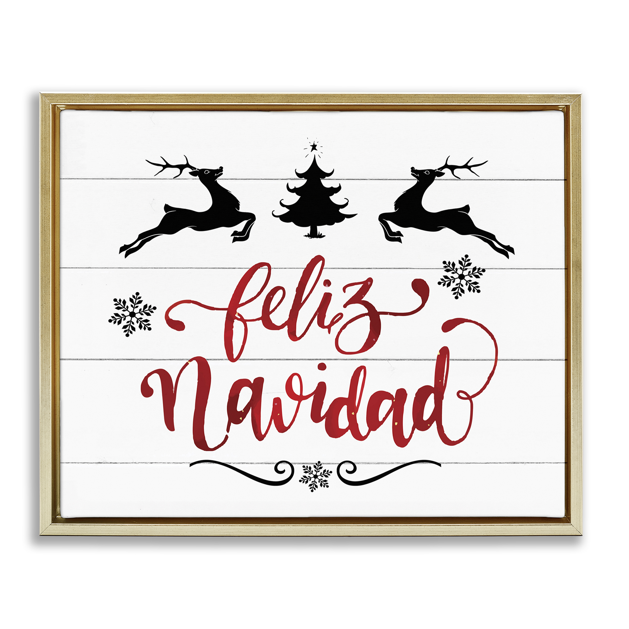 Stupell Industries Feliz Navidad con Renos Holiday Painting Gold Floater Framed Art Print Wall Art, 31 x 25
