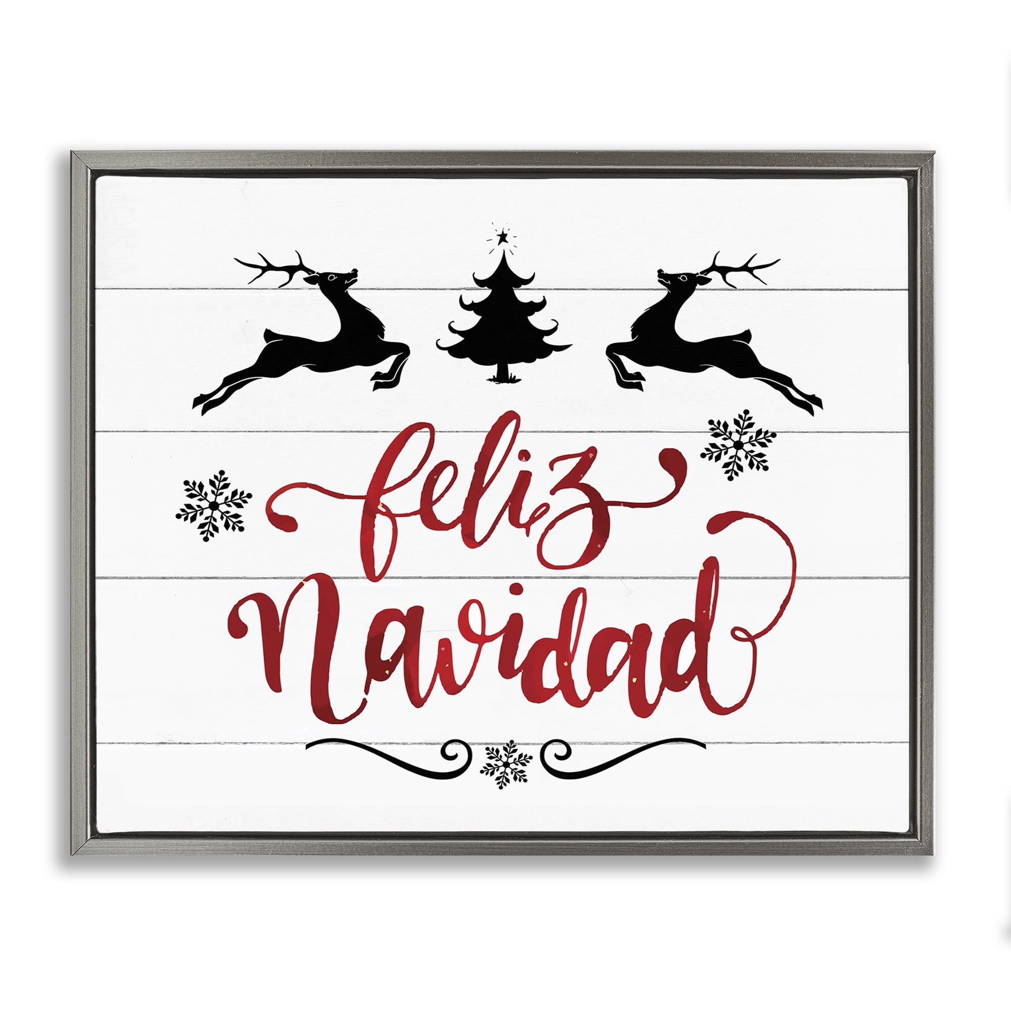 Stupell Industries Feliz Navidad con Renos Holiday Painting Gray Floater Framed Art Print Wall Art, 21 x 17