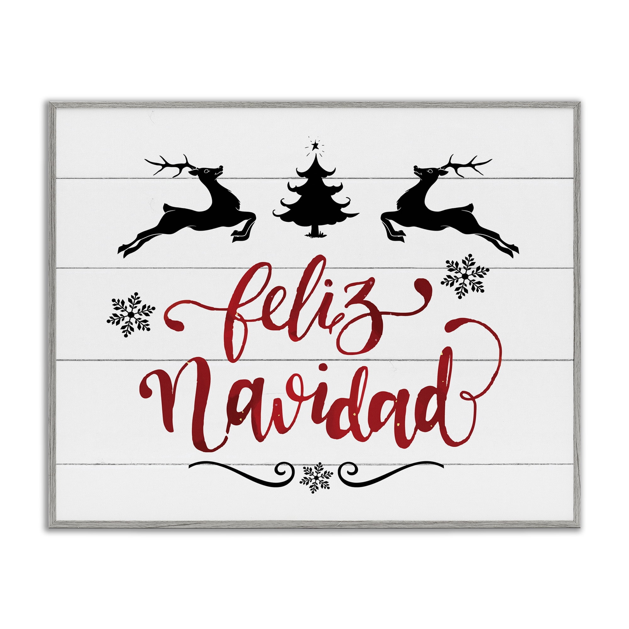 Stupell Industries Feliz Navidad con Renos Holiday Painting Gray Framed Art Print Wall Art, 30 x 24