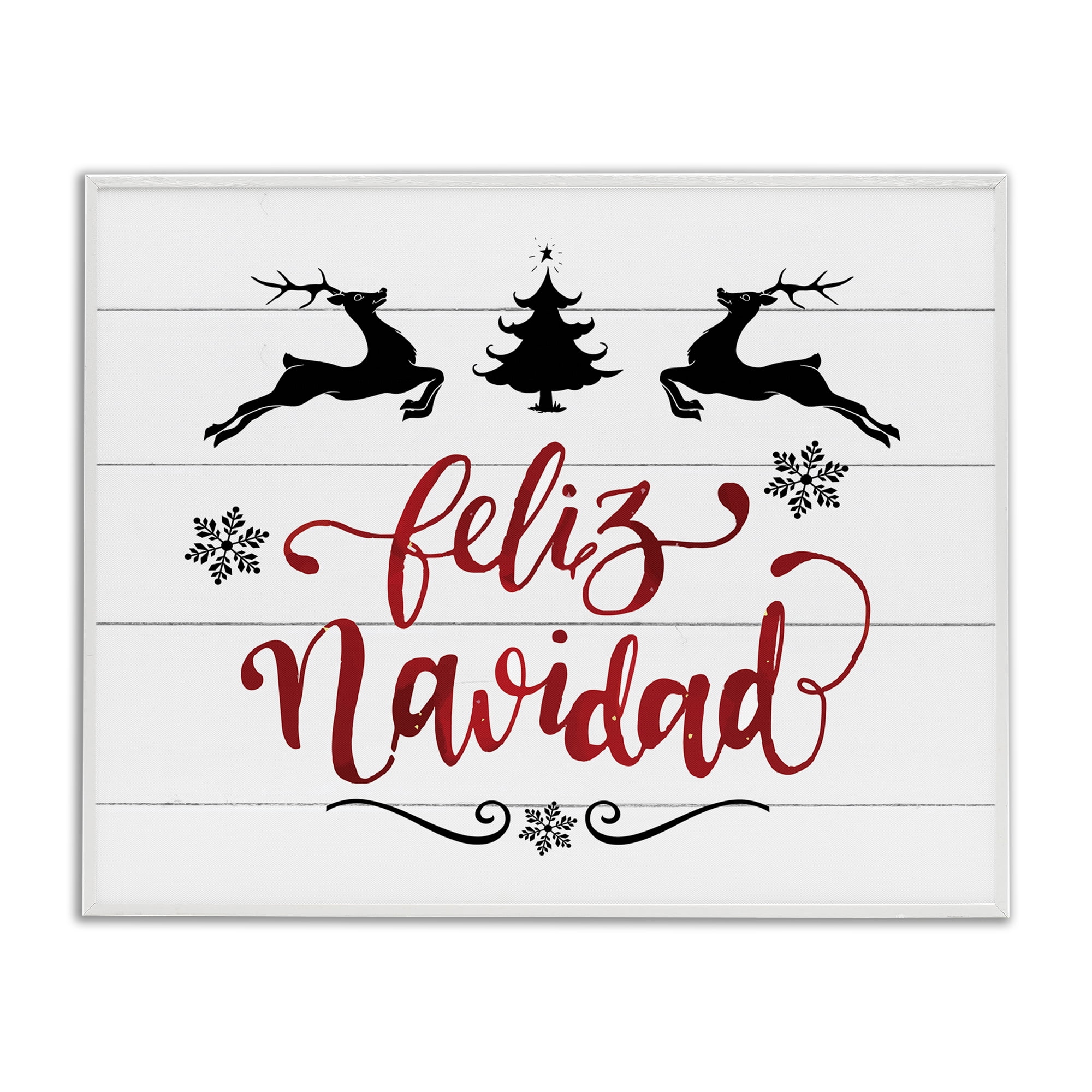 Stupell Industries Feliz Navidad con Renos Holiday Painting White Framed Art Print Wall Art, 30 x 24