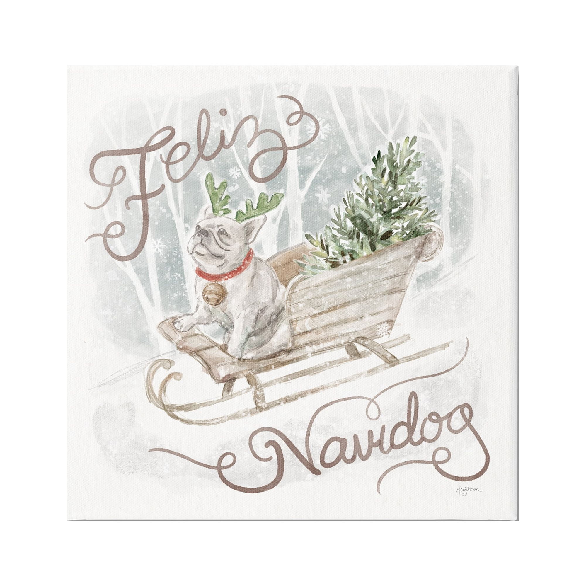 Stupell Industries Feliz Navidog Bulldog Holiday Painting Gallery Wrapped Canvas Art Print Wall Art, 24 x 24