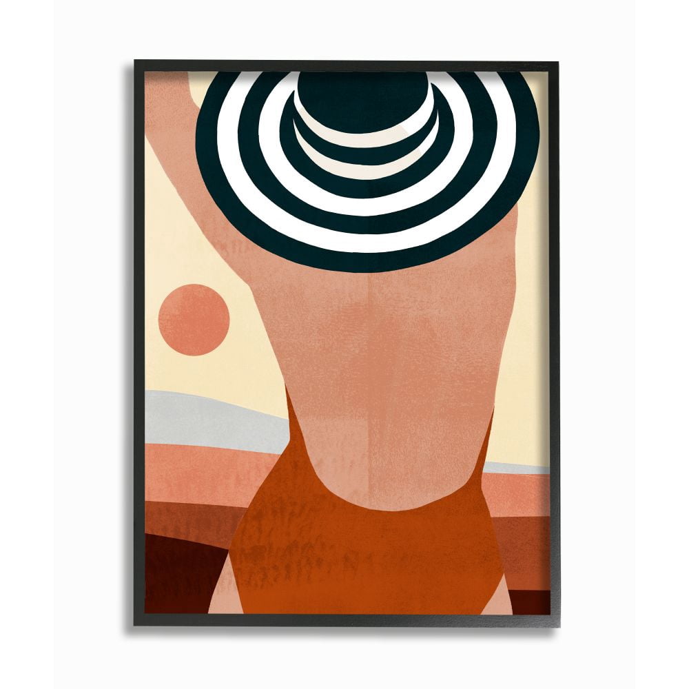 Stupell Industries Female Back Beach Fashion Hat Swimwear Summer Fun Framed Wall Art Design by Victoria Borges, 11" x 14", Black Framed