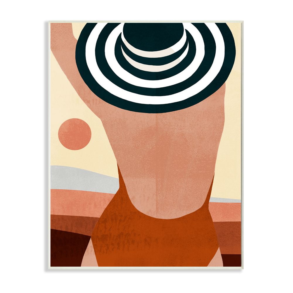 Stupell Industries Female Back Beach Fashion Hat Swimwear Summer Fun Wall Plaque Design by Victoria Borges
