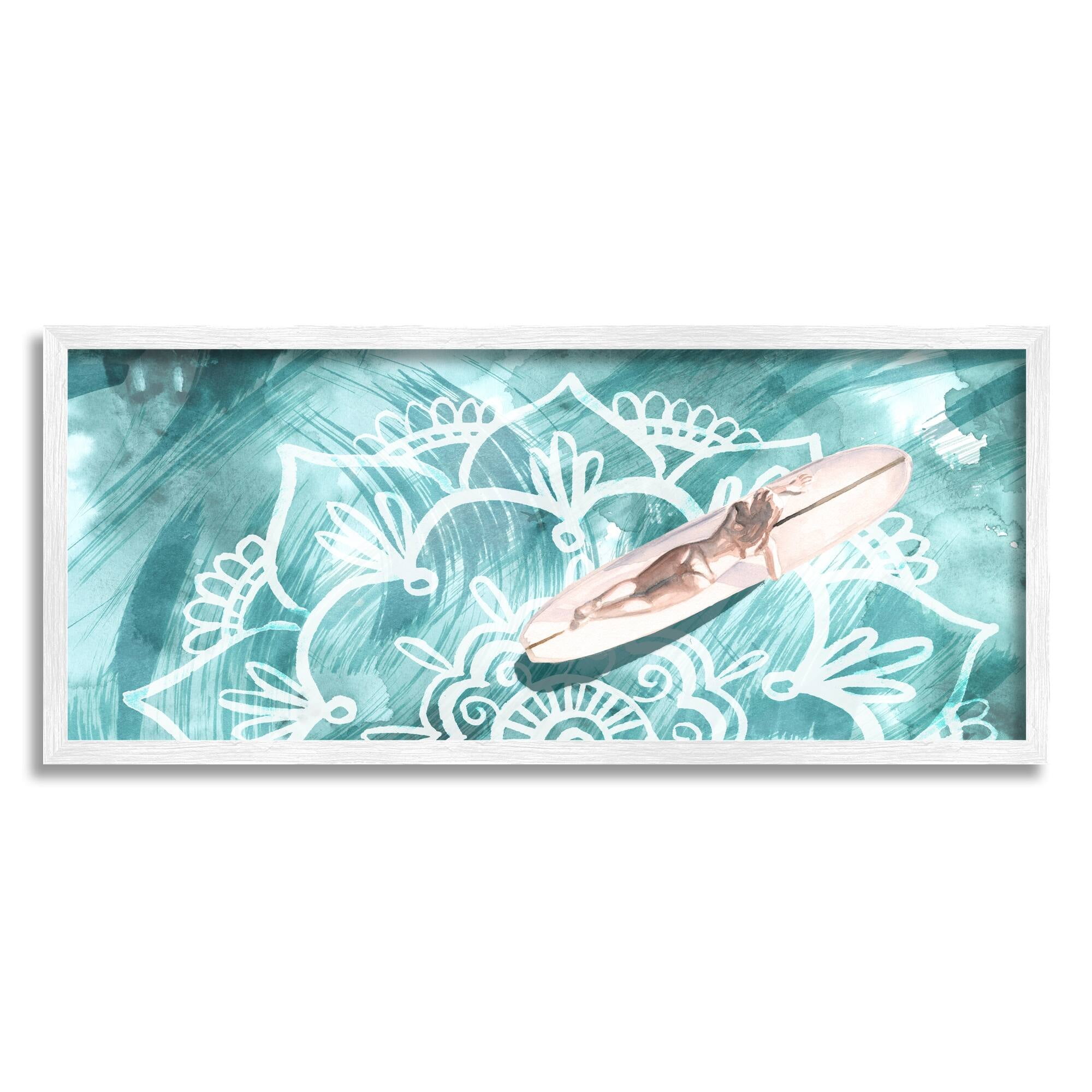 Stupell Industries Female Beach Surfer Abstract Floral Pattern Coast Coastal Painting White Framed Art Print Wall Art, 10 x 24, Design by Jennifer Paxton Parker
