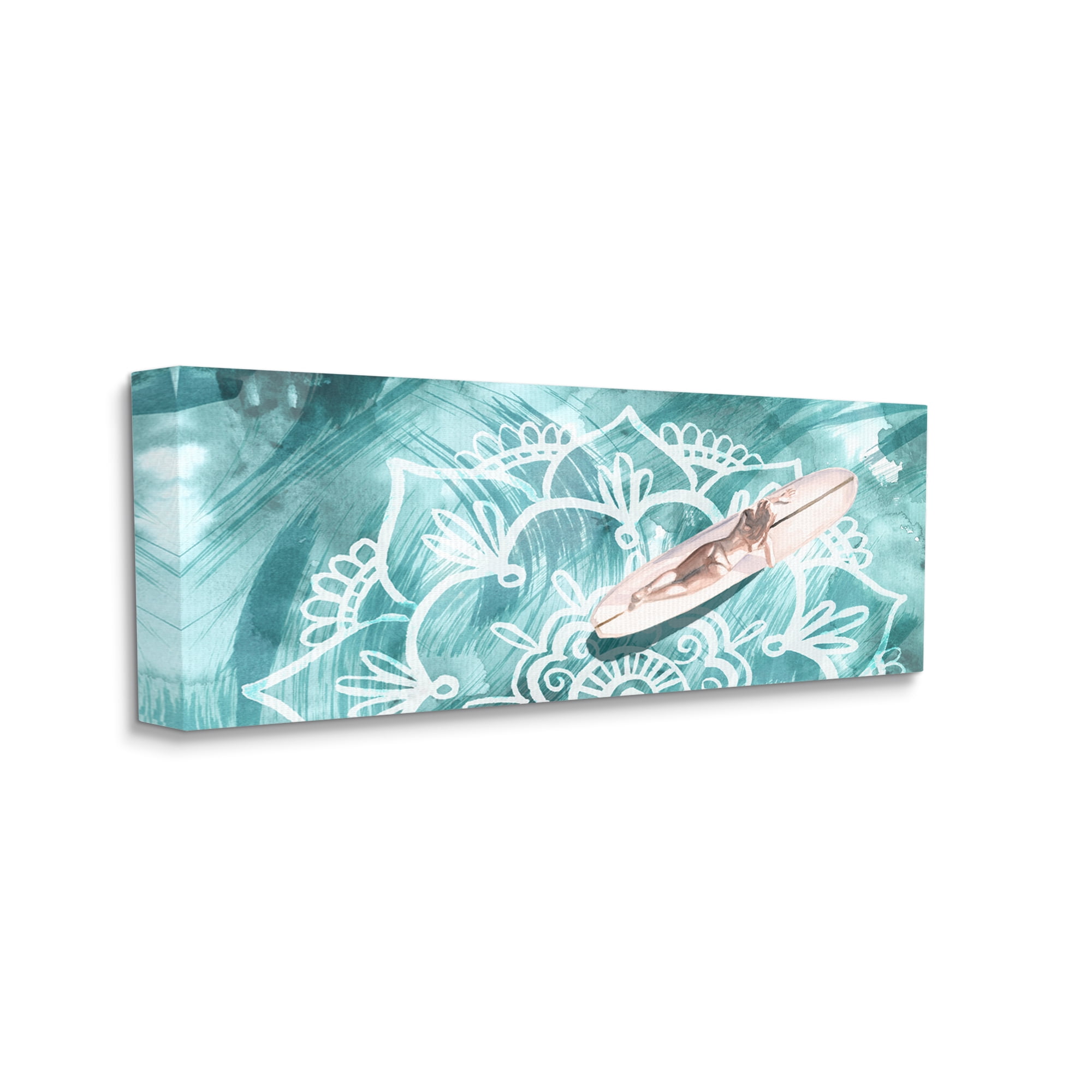 Stupell Industries Female Beach Surfer Abstract Floral Pattern Coast Nature Painting Gallery Wrapped Canvas Print Wall Art, 13 x 30