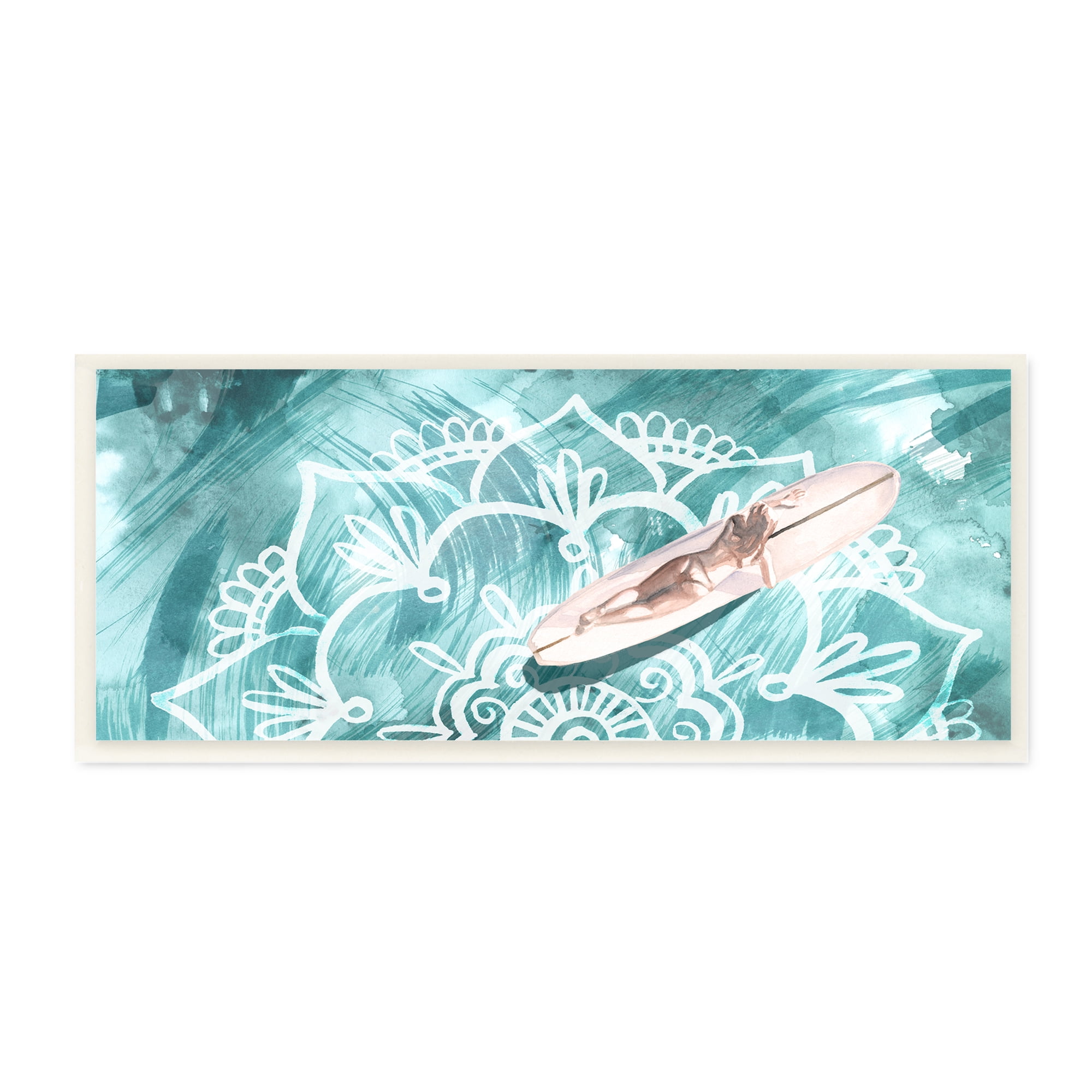 Stupell Industries Female Beach Surfer Abstract Floral Pattern Coast Nature Painting Unframed Art Print Wall Art, 7 x 17