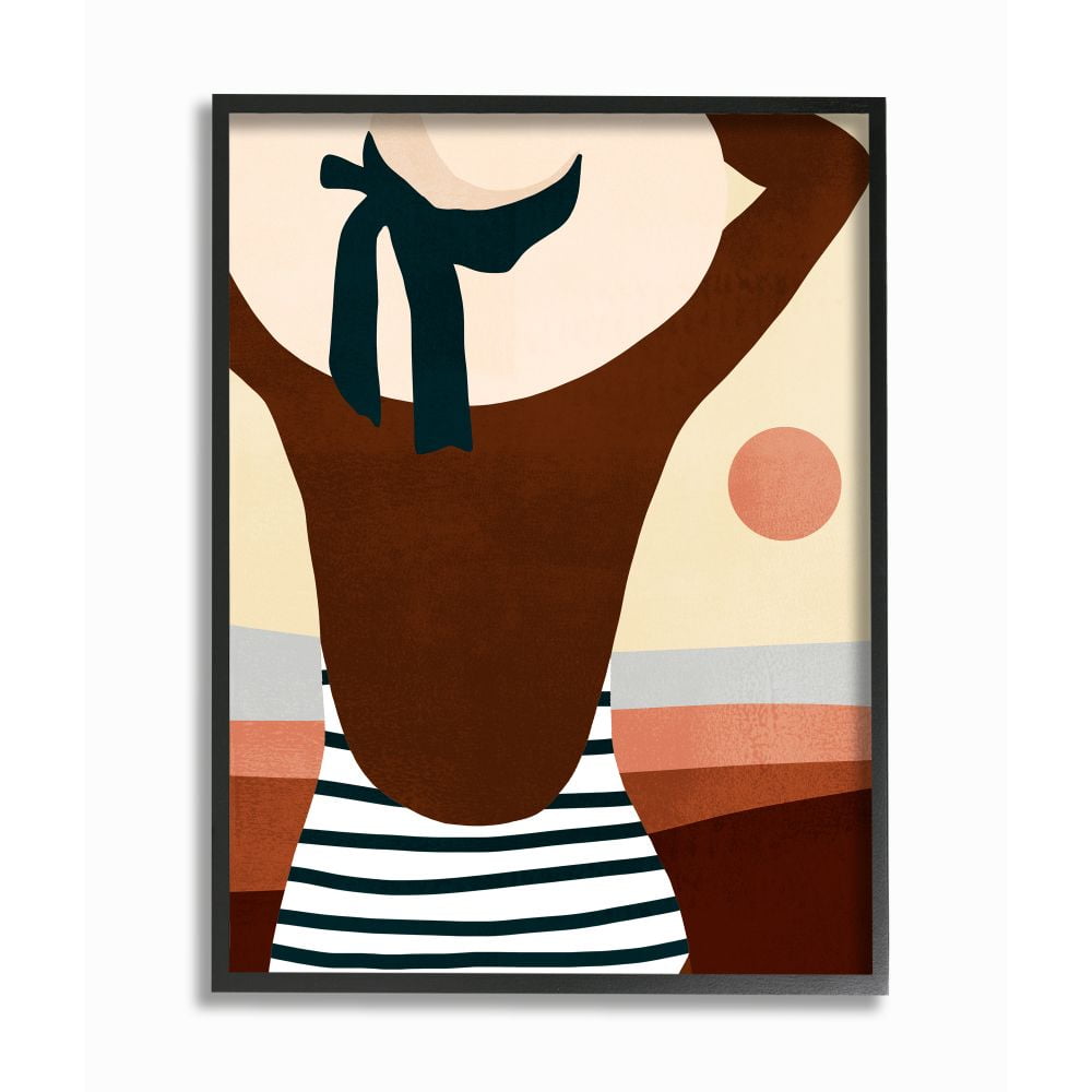 Stupell Industries Female Beach Swimwear Fashion Hat Summer Sun Framed Wall Art Design by Victoria Borges, 11" x 14", Black Framed