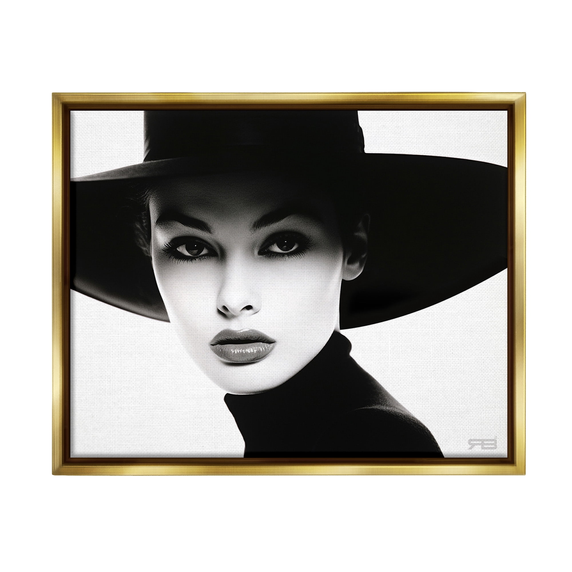 Stupell Industries Female Fashion Portrait Beauty & Fashion Painting Gold Floater Framed Canvas Art Print Wall Art, 31 x 25