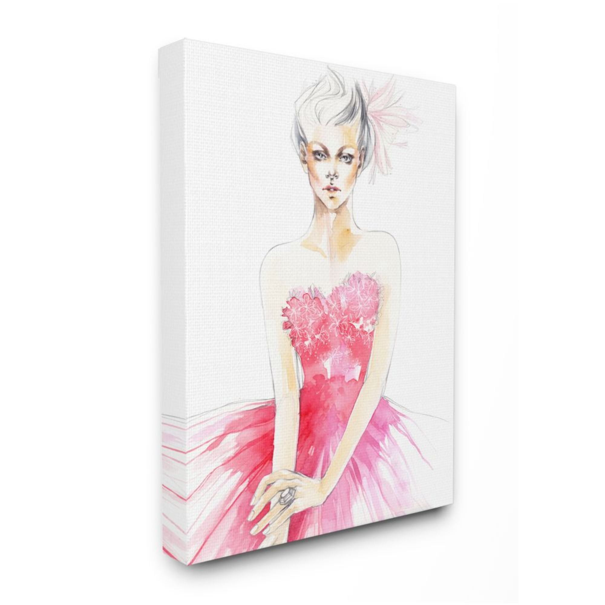 Stupell Industries Female Fashion Pose Pink Watercolor Dress Design by Elisaveta Stoilova, 30" x 40"