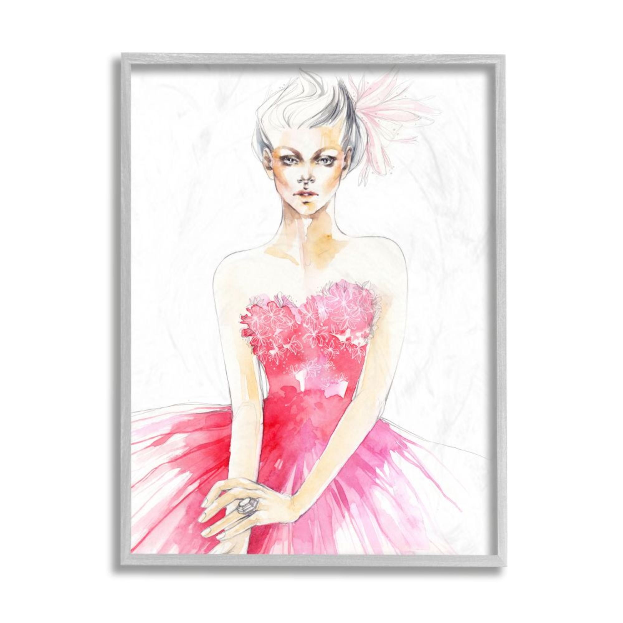 Stupell Industries Female Fashion Pose Pink Watercolor Dress Design by Elisaveta Stoilova