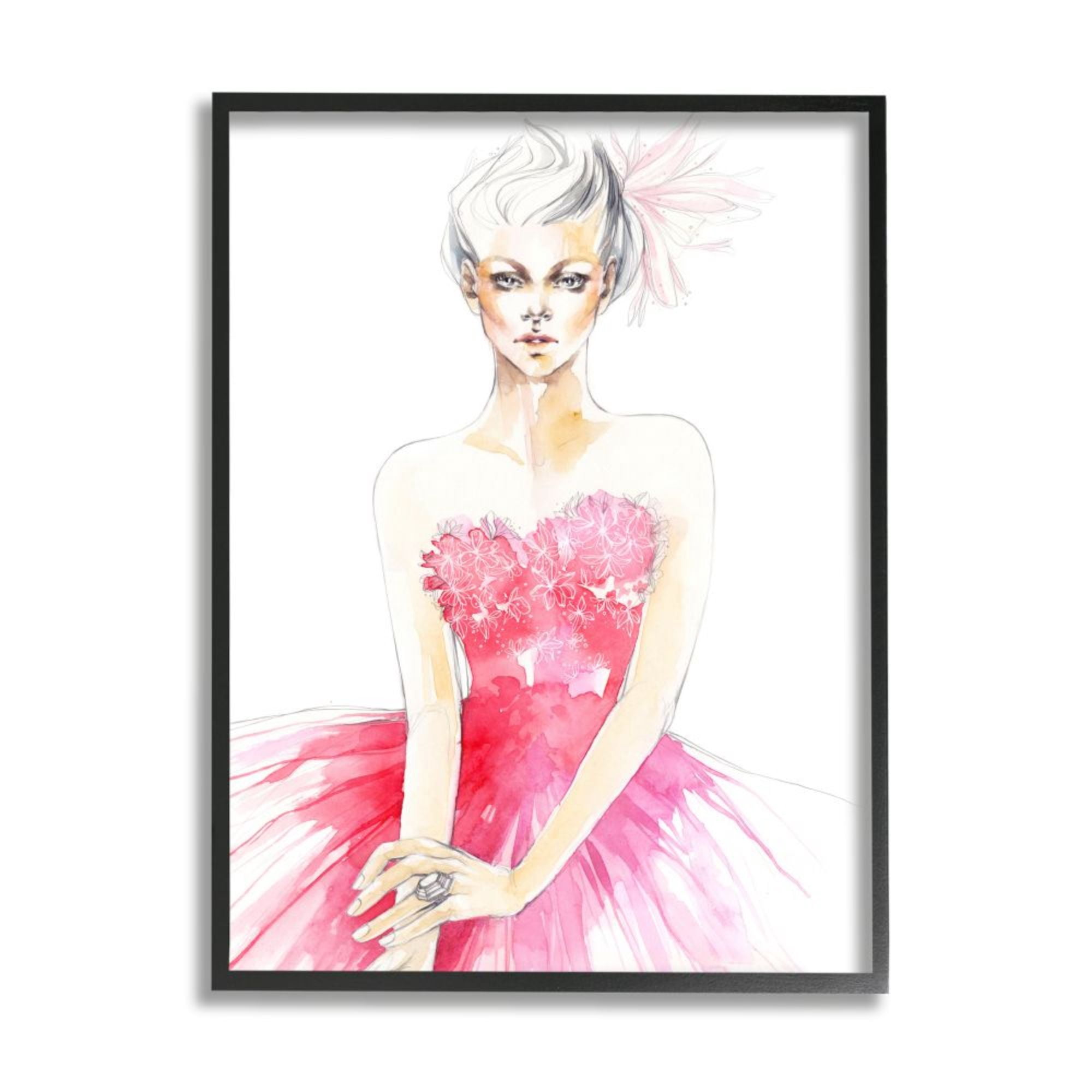 Stupell Industries Female Fashion Pose Pink Watercolor Dress Design by Elisaveta Stoilova