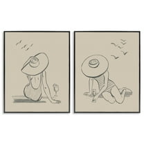 Stupell Industries Female Figure Drawing Poolside People Drawing Black Framed Art Print Wall Art, 11 x 14, Set of 2