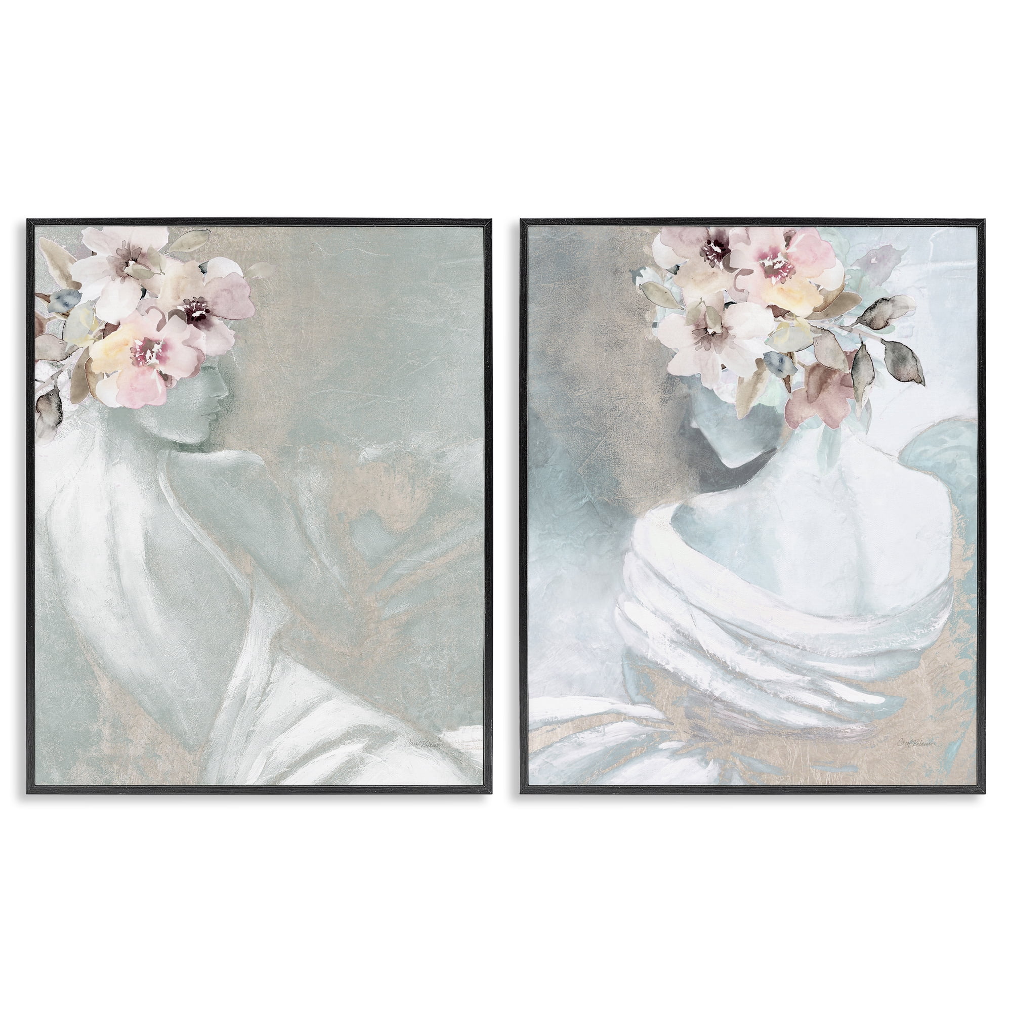 Stupell Industries Female Figure Floral Pose People Painting Black Framed Art Print Wall Art, 24 x 30, Set of 2