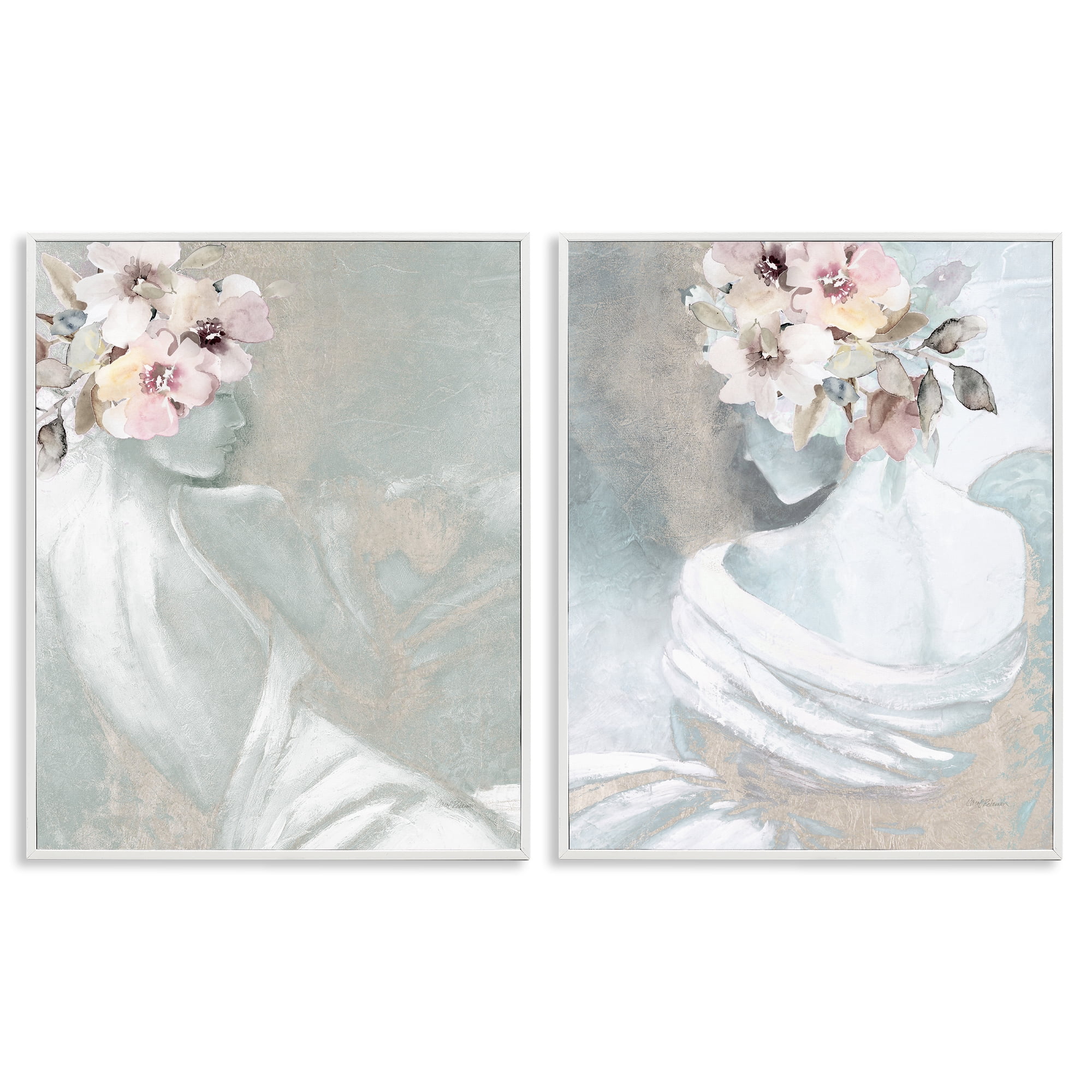 Stupell Industries Female Figure Floral Pose People Painting White Framed Art Print Wall Art, 11 x 14, Set of 2