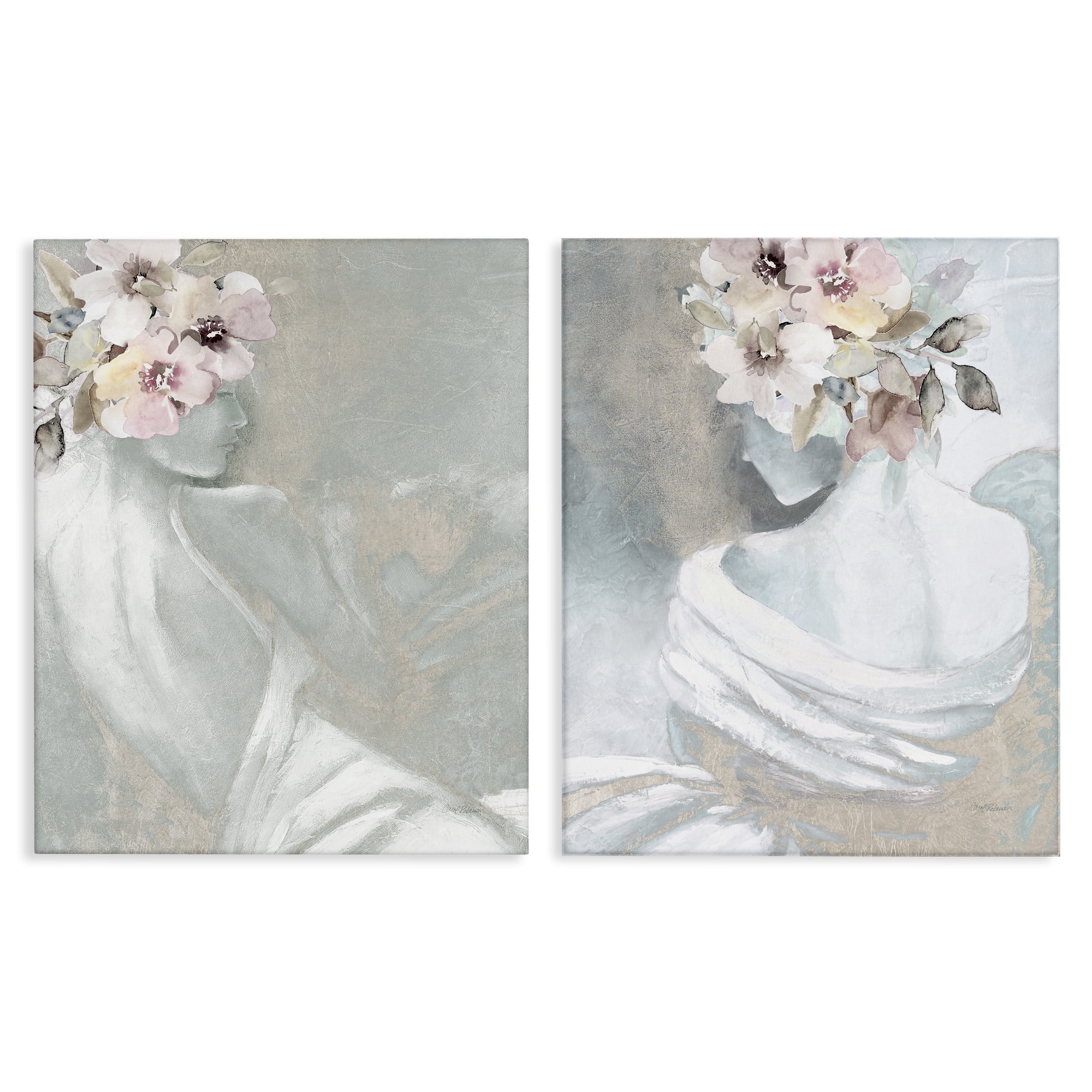 Stupell Industries Female Figure Floral Pose People Painting Wrapped Canvas Art Print Wall Art, 24 x 30, Set of 2