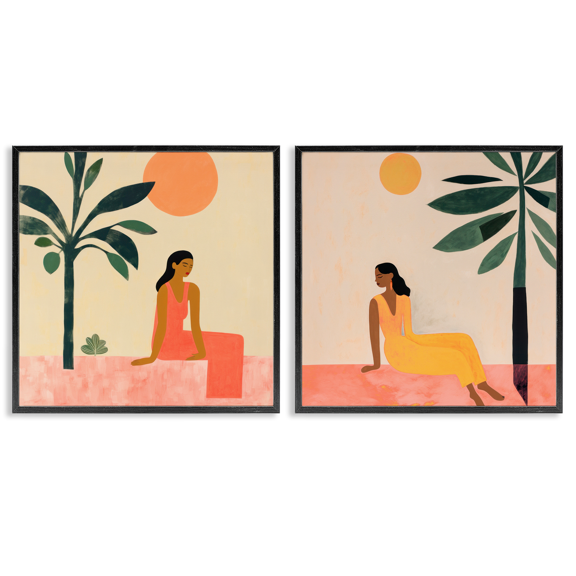 Stupell Industries Female Figure Resting Outdoors People Painting Black Framed Art Print Wall Art, 17 x 17, Set of 2