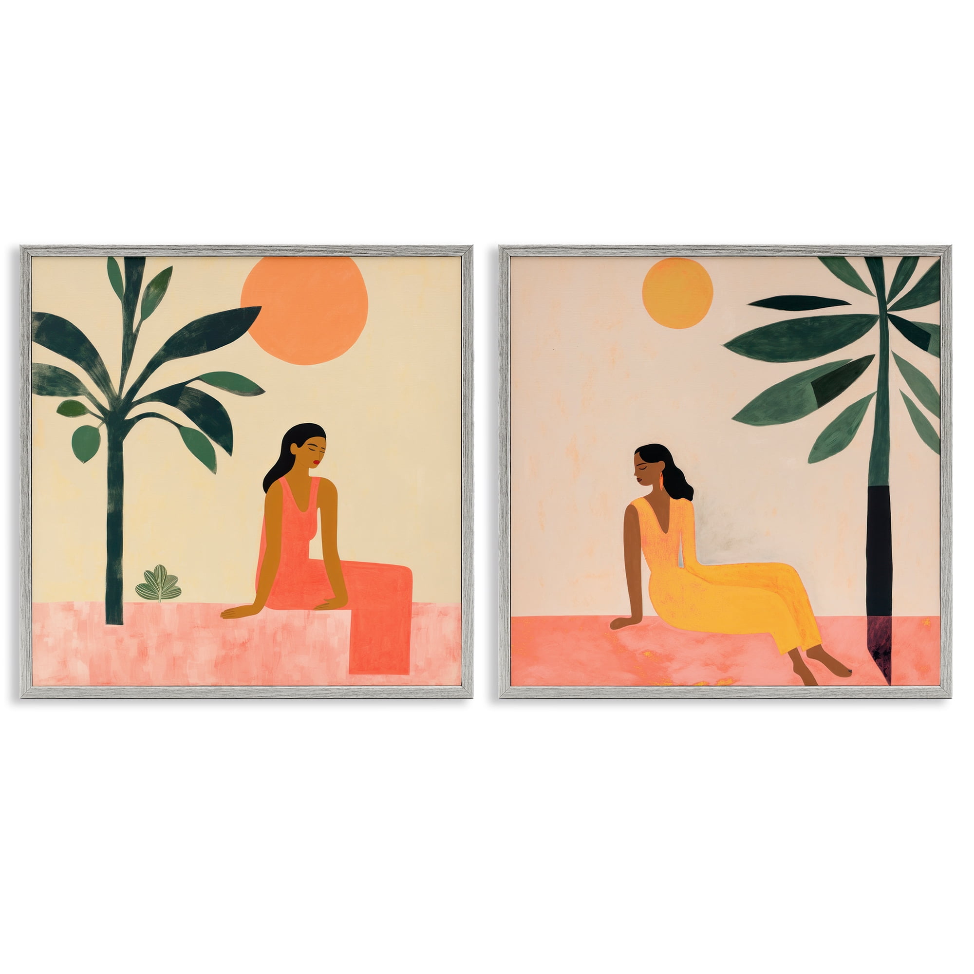 Stupell Industries Female Figure Resting Outdoors People Painting Gray Framed Art Print Wall Art, 17 x 17, Set of 2