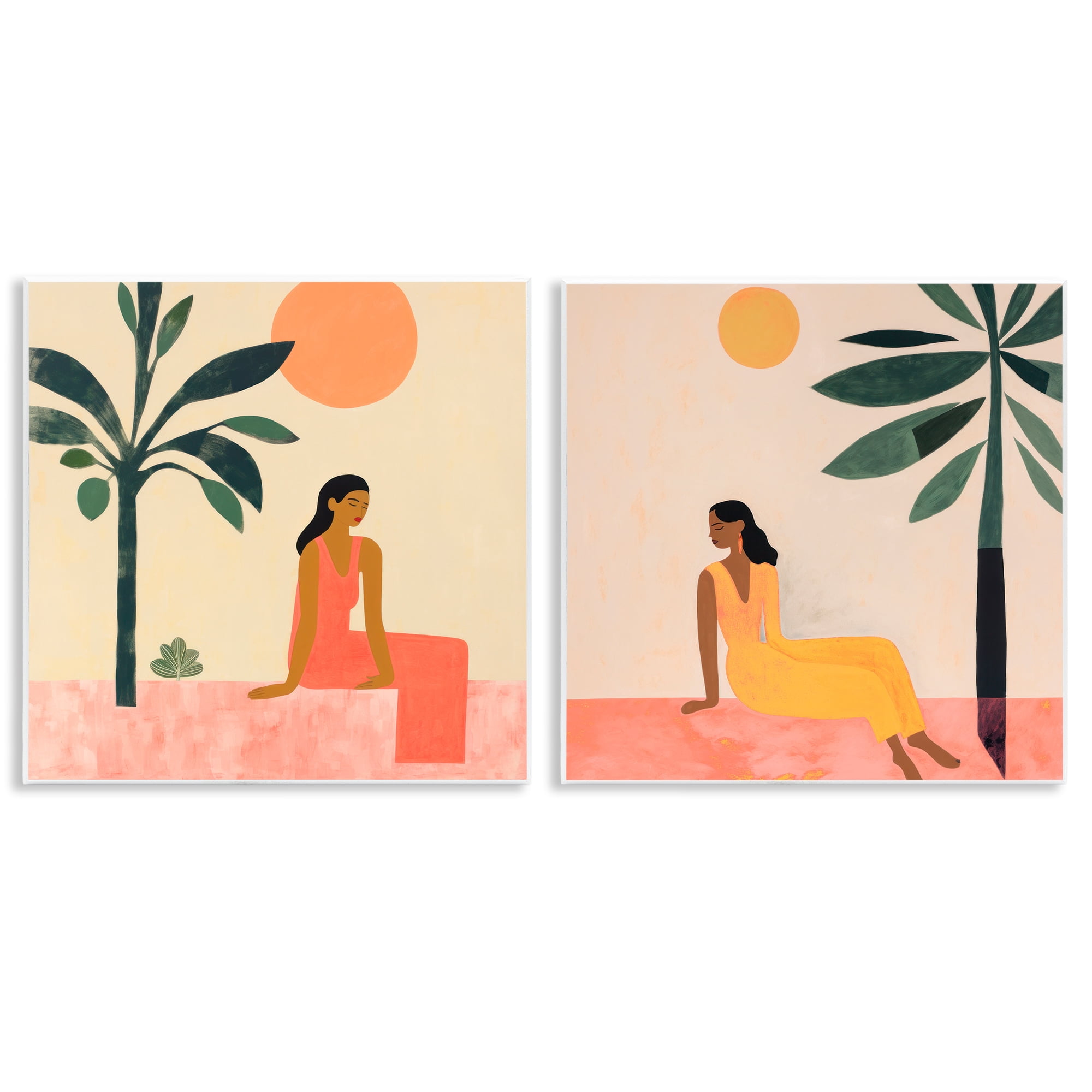 Stupell Industries Female Figure Resting Outdoors People Painting Unframed Art Print Wall Art, 12 x 12, Set of 2