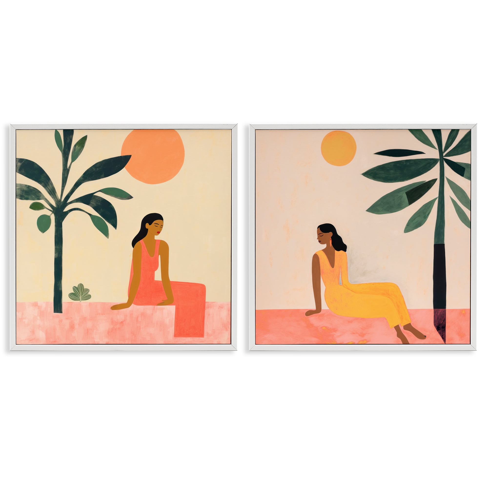 Stupell Industries Female Figure Resting Outdoors People Painting White Framed Art Print Wall Art, 12 x 12, Set of 2