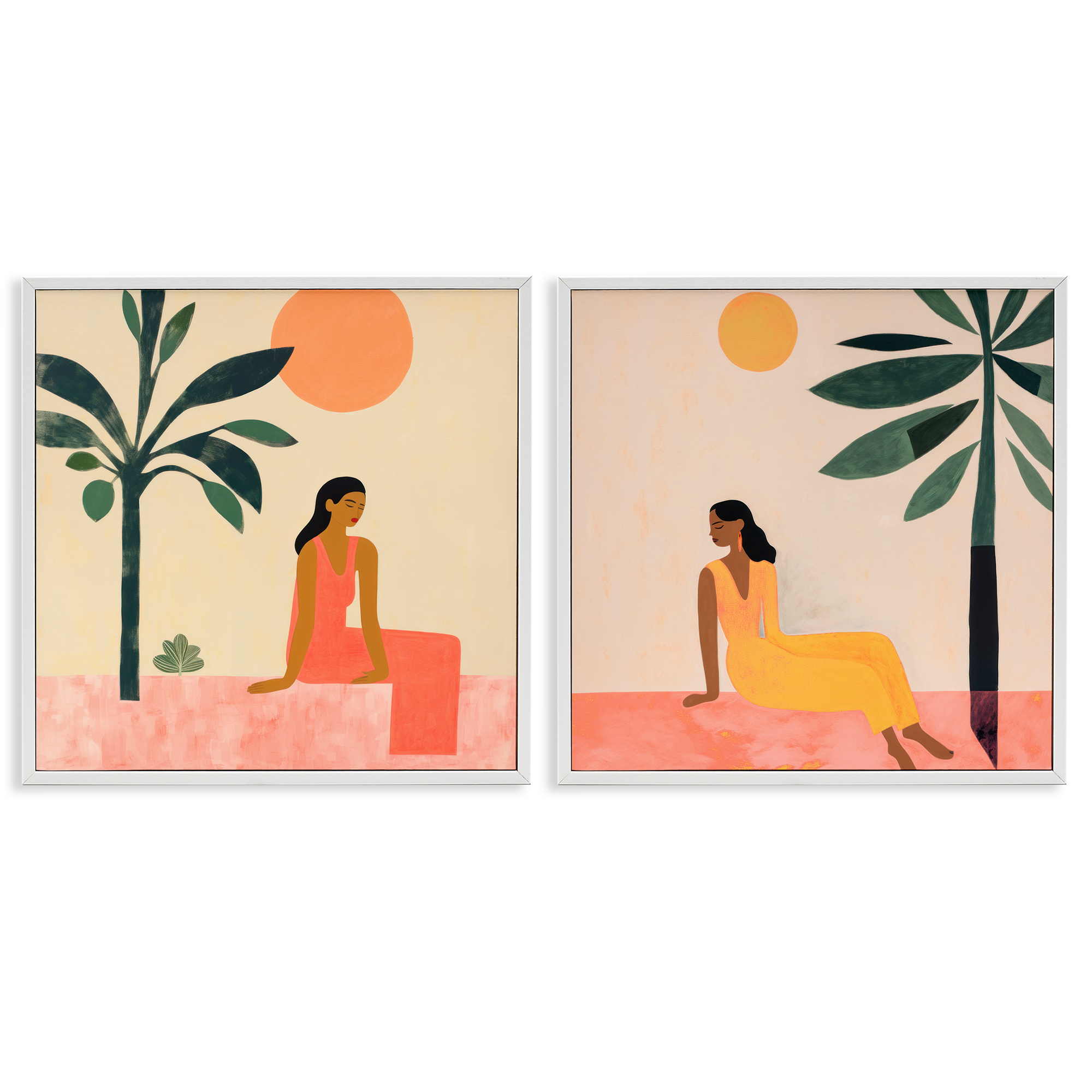 Stupell Industries Female Figure Resting Outdoors People Painting White Framed Art Print Wall Art, 17 x 17, Set of 2