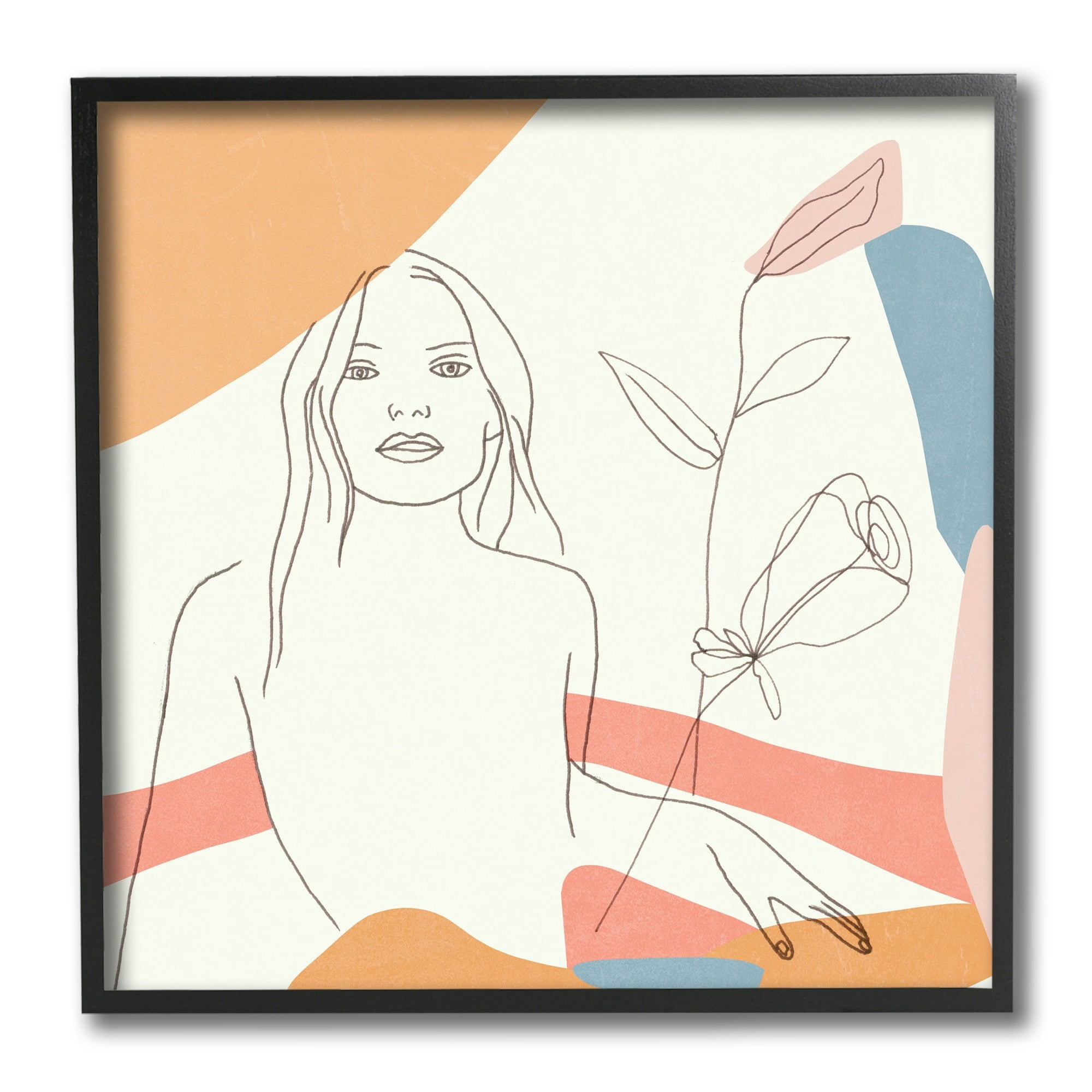 Stupell Industries Female Figure Study Blooming Floral Pastel Shapes Abstract Painting Black Framed Art Print Wall Art, 12 x 12