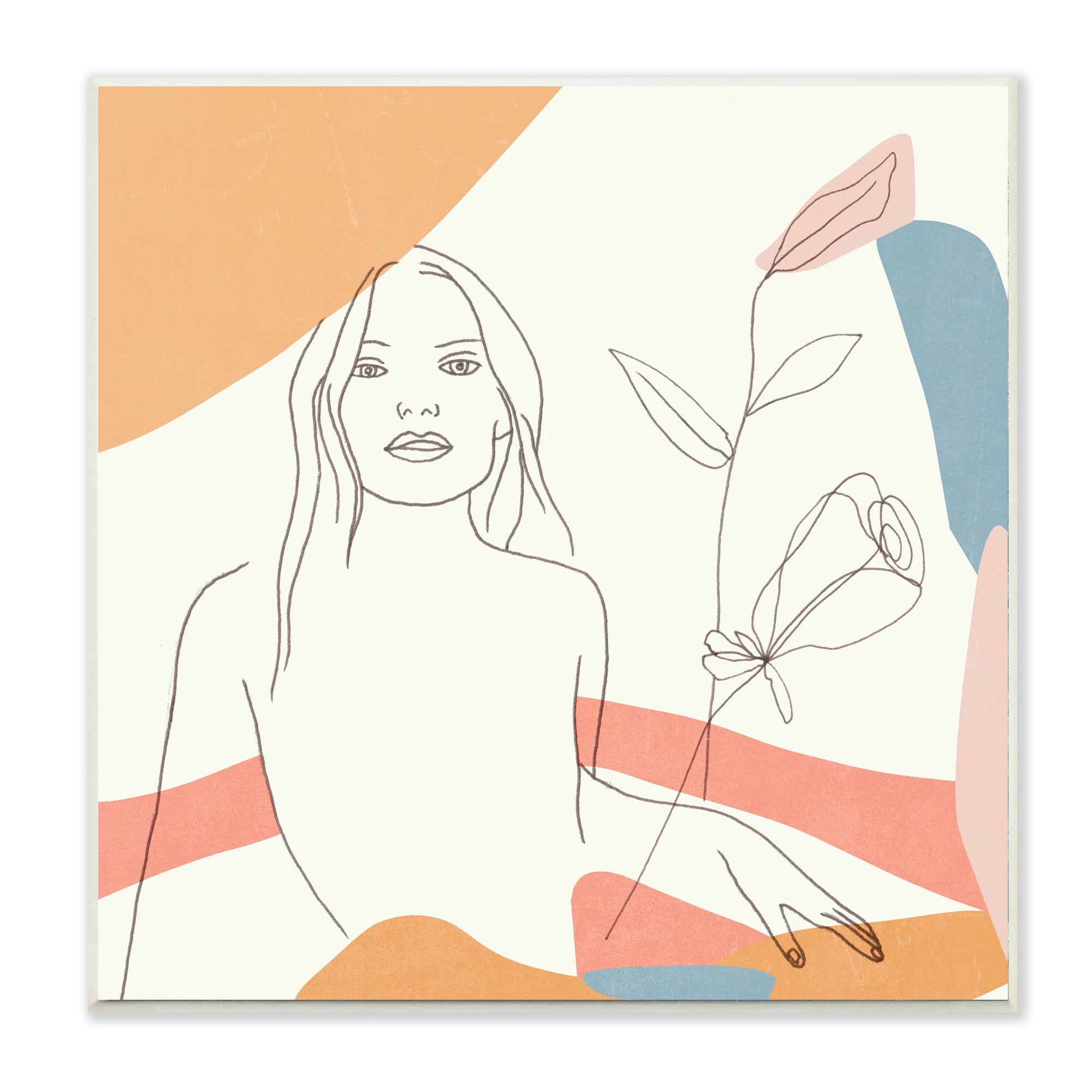 Stupell Industries Female Figure Study Blooming Floral Pastel Shapes Abstract Painting Unframed Art Print Wall Art, 12 x 12