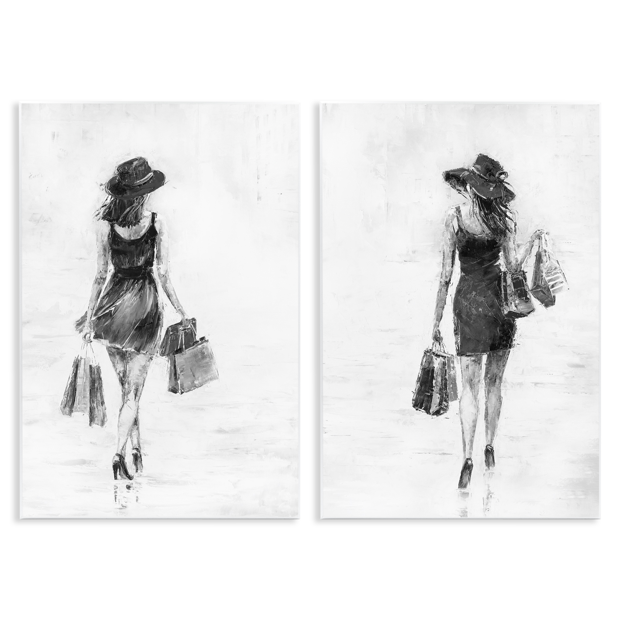 Stupell Industries Female Figures Shopping Bags People Painting Unframed Art Print Wall Art, 13 x 19, Set of 2