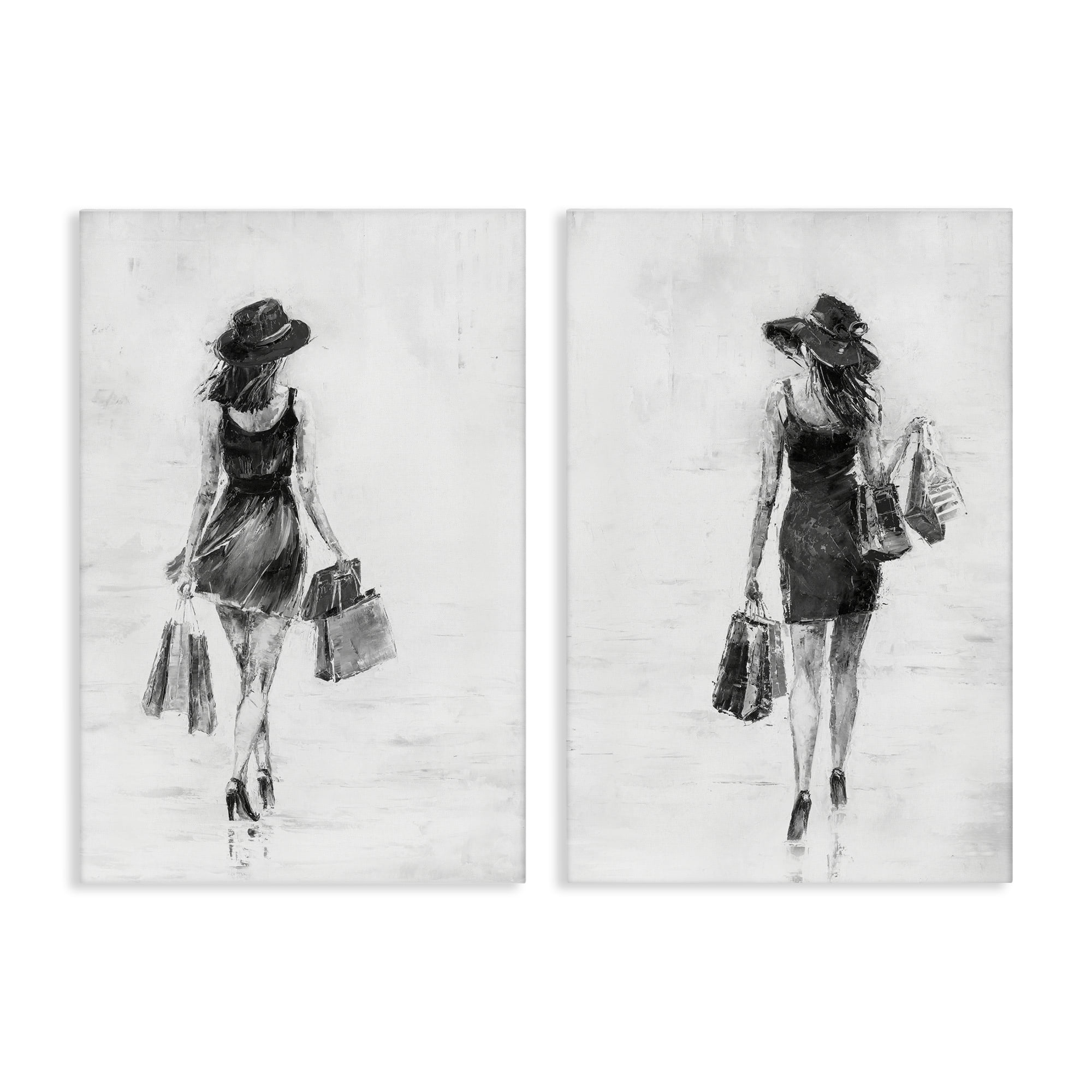 Stupell Industries Female Figures Shopping Bags People Painting Wrapped Canvas Art Print Wall Art, 16 x 24, Set of 2