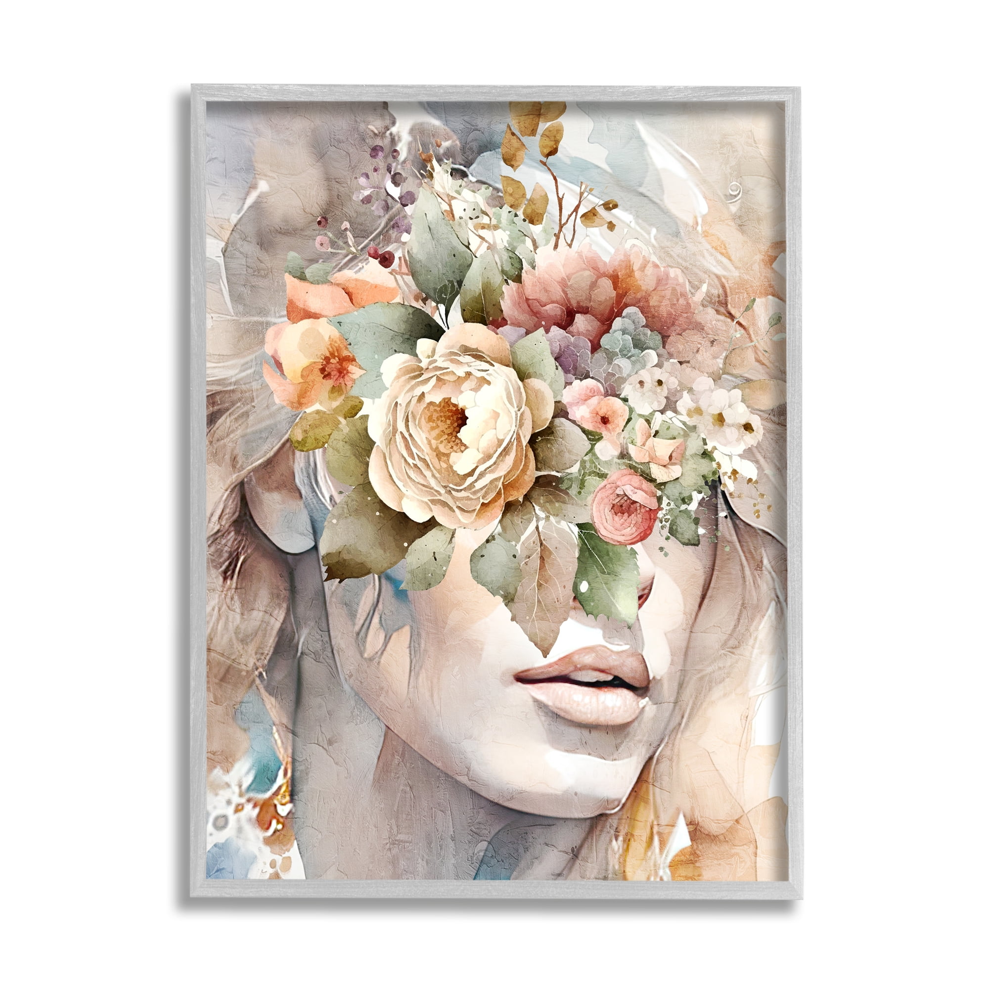 Stupell Industries Female Floral Abstraction Botanical & Floral Painting Gray Framed Art Print Wall Art, 11 x 14
