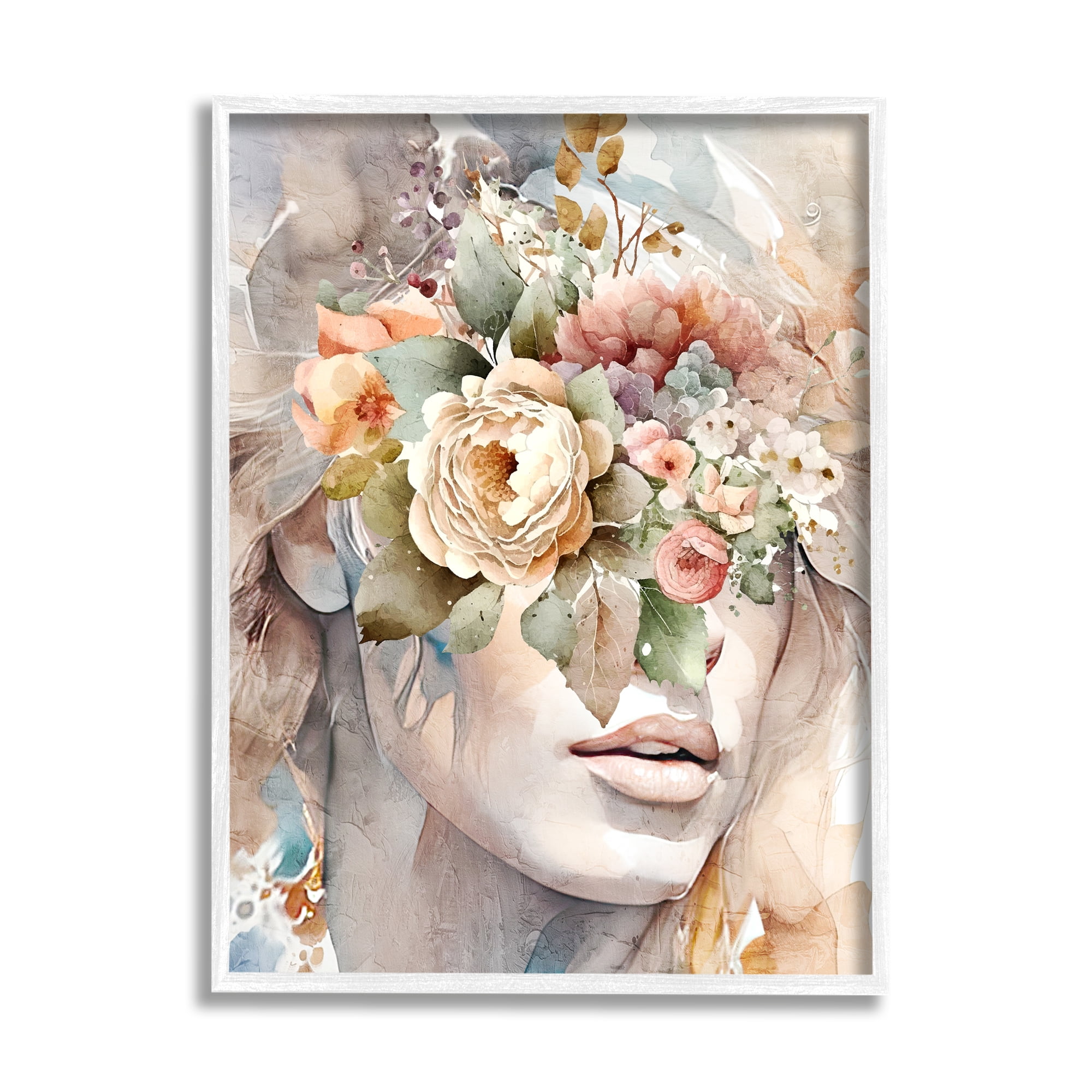 Stupell Industries Female Floral Abstraction Botanical & Floral Painting White Framed Art Print Wall Art, 11 x 14