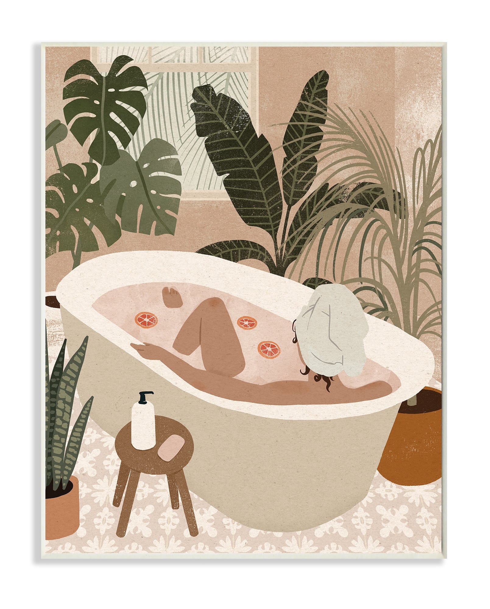 Stupell Industries Female Fruit Bath Tropical Palm Plants Wall Plaque, 10 x 15, Design by Victoria Barnes