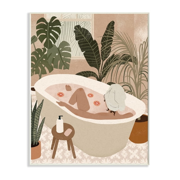 Stupell Industries Female Fruit Bath Tropical Palm Plants Wall Plaque, 13 x 19, Design by Victoria Barnes
