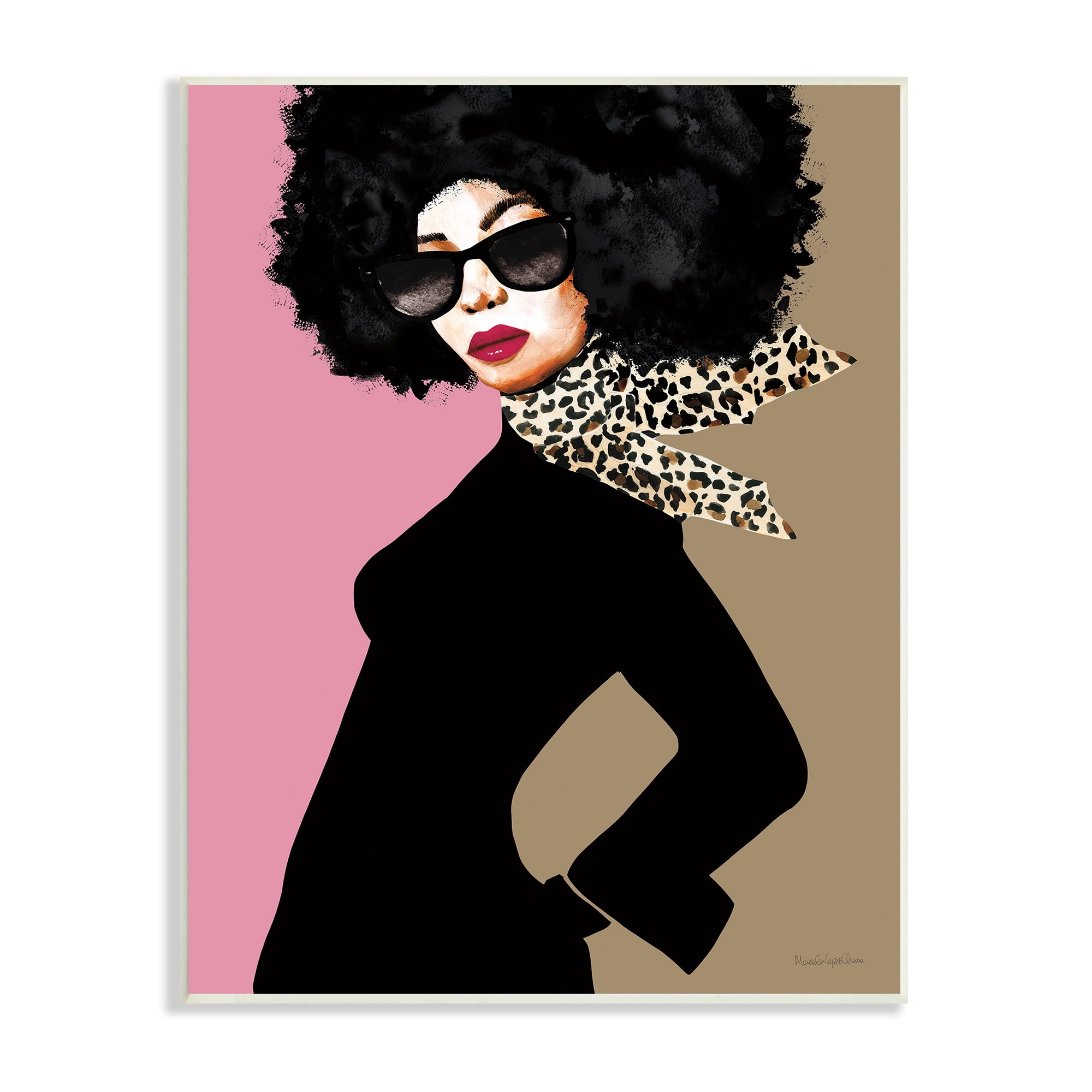 Stupell Industries Female Glam Fashion Vintage Pop Patterned Scarf Portrait, 10 x 15,Design by Mercedes Lopez Charro