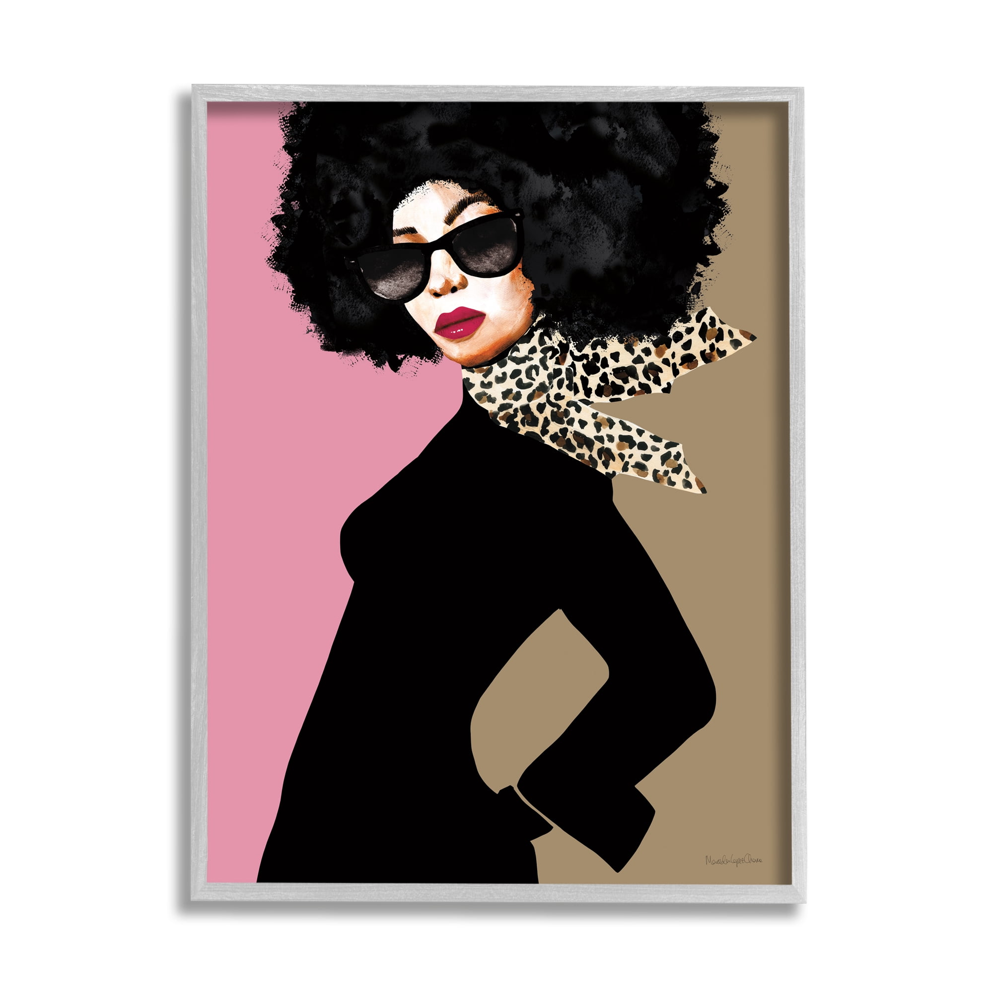 Stupell Industries Female Glam Fashion Vintage Pop Patterned Scarf Portrait, 16 x 20,Design by Mercedes Lopez Charro