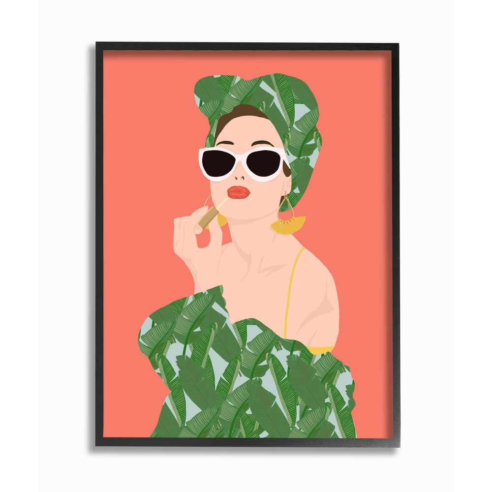 Stupell Industries Female Glamour in Tropical Fashion Lip Cosmetic Designed by Jen Bucheli