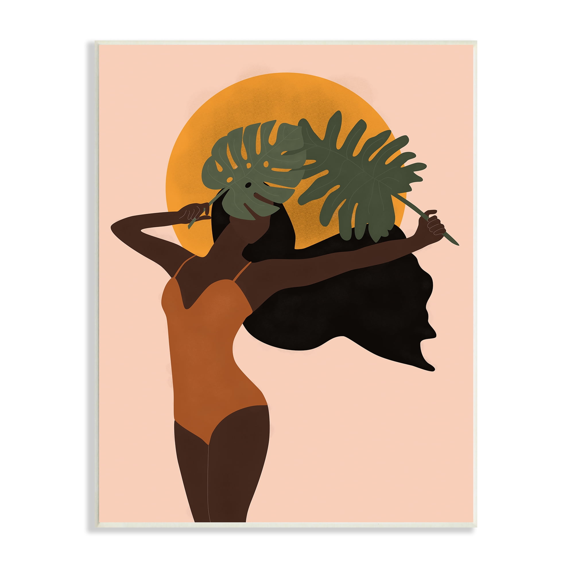 Stupell Industries Female Holding Tropical Monstera Leaf under Sun, 10 x 15, Designed by JJ Design House LLC