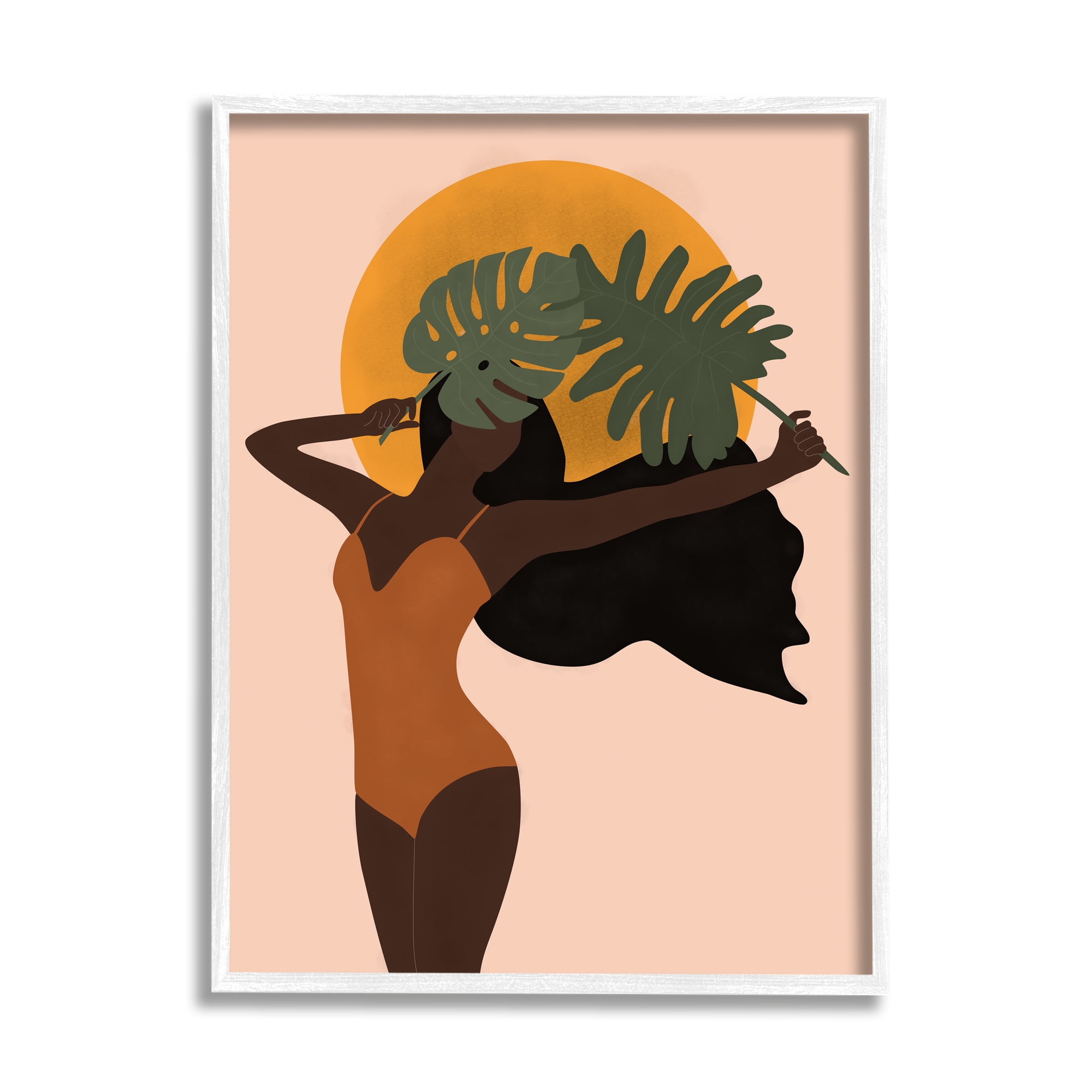 Stupell Industries Female Holding Tropical Monstera Leaf under Sun, 24 x 30, Designed by JJ Design House LLC