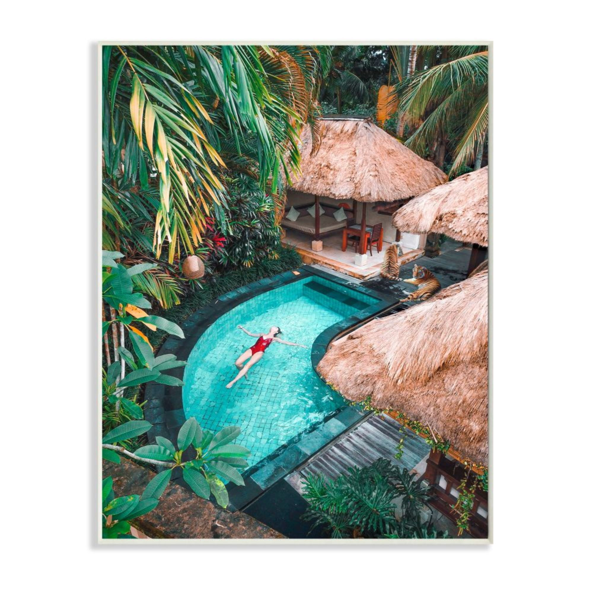 Stupell Industries Female In Tropical Pool Jungle Tigers Forest Design by Ziwei Li