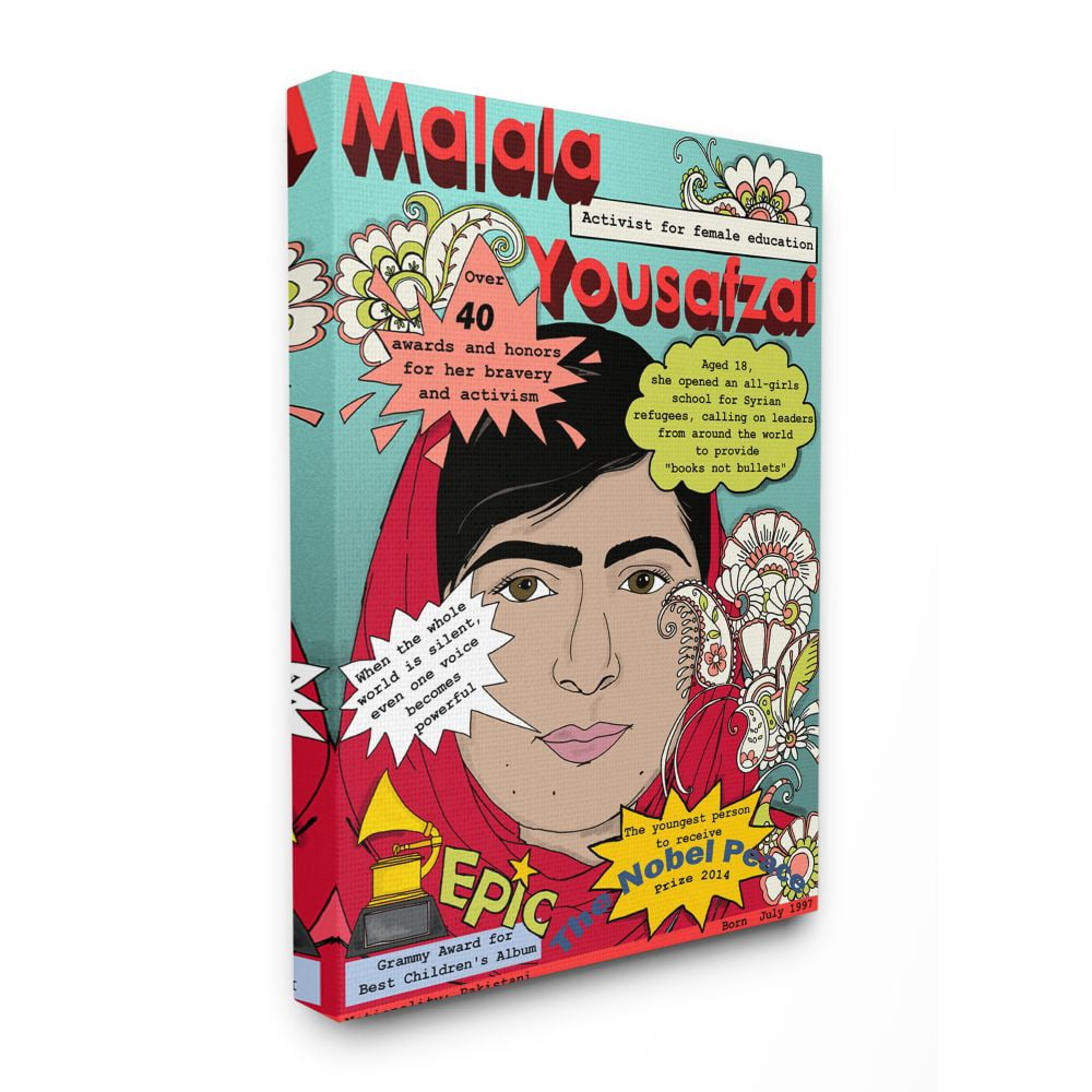 Stupell Industries Female Leaders Facts Malala Global Activist Icon Design Canvas Wall Art Design by Sangita Bachelet, 30" x 40"