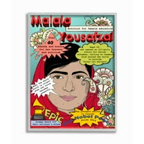 Stupell Industries Female Leaders Facts Malala Global Activist Icon Design Framed Wall Art Design by Sangita Bachelet, 16" x 20", Gray Framed