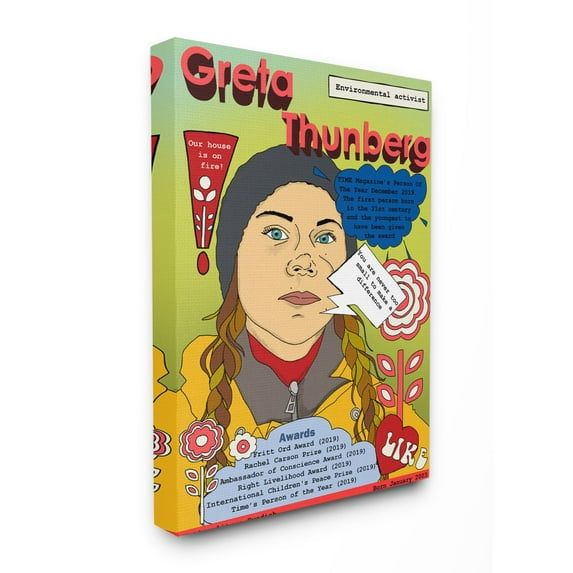 Stupell Industries Female Leaders Magazine Cover Greta Thornburg Facts Feminism Canvas Wall Art Design by Sangita Bachelet, 16" x 20"
