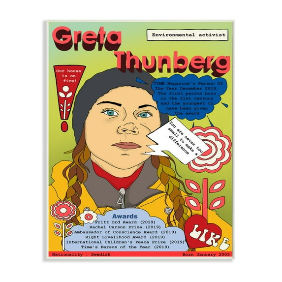 Stupell Industries Female Leaders Magazine Cover Greta Thornburg Facts Feminism Wall Plaque Design by Sangita Bachelet