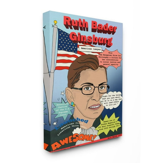 Stupell Industries Female Leaders Ruth Bade Ginsburg Facts Magazine Cover Canvas Wall Art Design by Sangita Bachelet, 24" x 30"