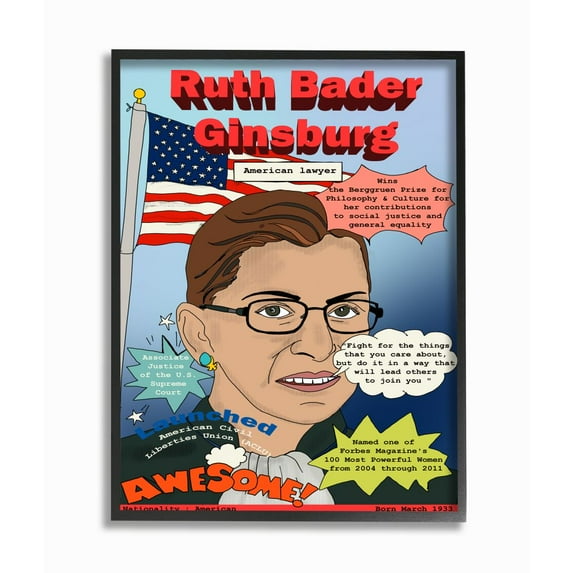 Stupell Industries Female Leaders Ruth Bade Ginsburg Facts Magazine Cover Framed Wall Art Design by Sangita Bachelet, 24" x 30", Black Framed