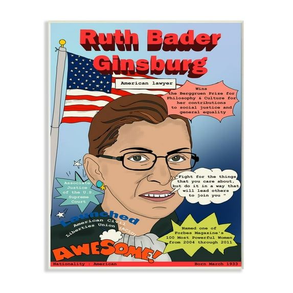 Stupell Industries Female Leaders Ruth Bade Ginsburg Facts Magazine Cover Graphic Art Unframed Art Print Wall Art, 13x19, by Sangita Bachelet