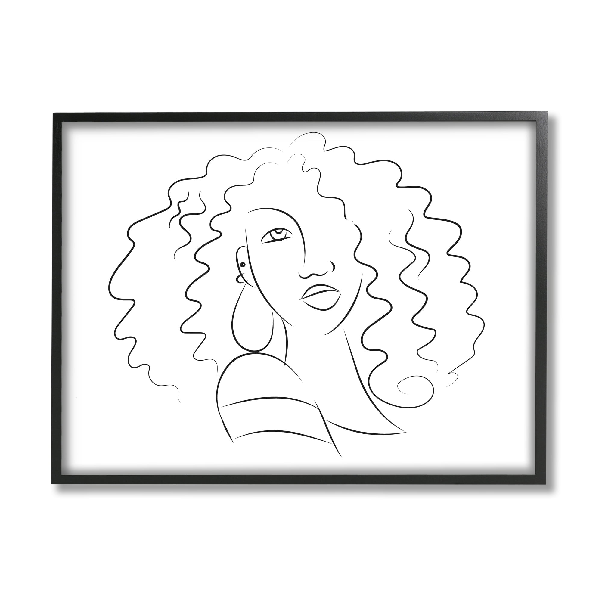 Stupell Industries Female Line Portrait Curly Hair Fashion Detail Beauty & Fashion Painting Black Framed Art Print Wall Art, 16 x 20