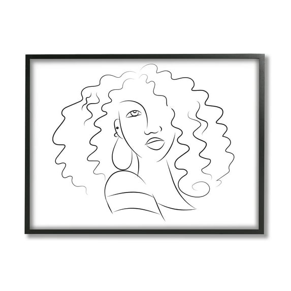 Stupell Industries Female Line Portrait Curly Hair Fashion Detail Beauty & Fashion Painting Black Framed Art Print Wall Art, 24 x 30