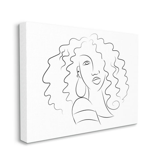 Stupell Industries Female Line Portrait Curly Hair Fashion Detail Beauty & Fashion Painting Gallery Wrapped Canvas Art Print Wall Art, 30 x 40